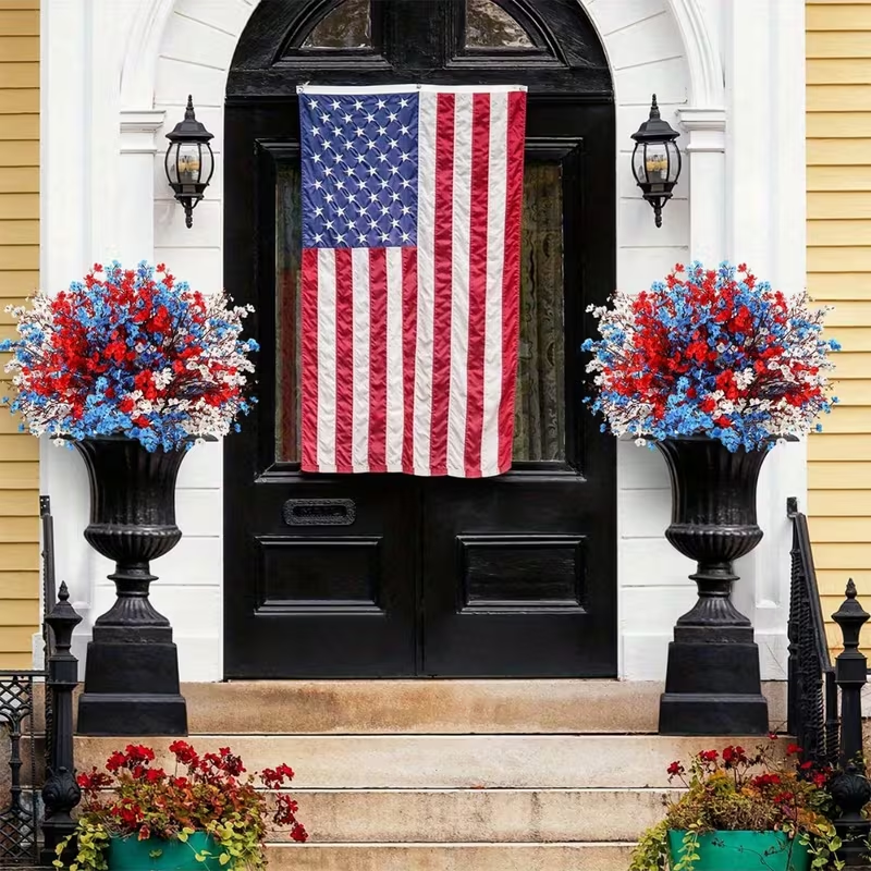 ✨ Red White Blue Faux Floral Stems (Set of 15) – 4th of July Home Decor, Table & Vase Arrangement (19.6in / 50cm)