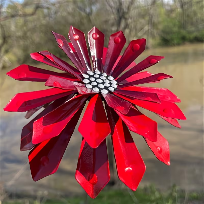 Vibrant Metal Zinnia Flower Garden Stake 🎨 | Rust-Proof Iron Yard Art with Stake