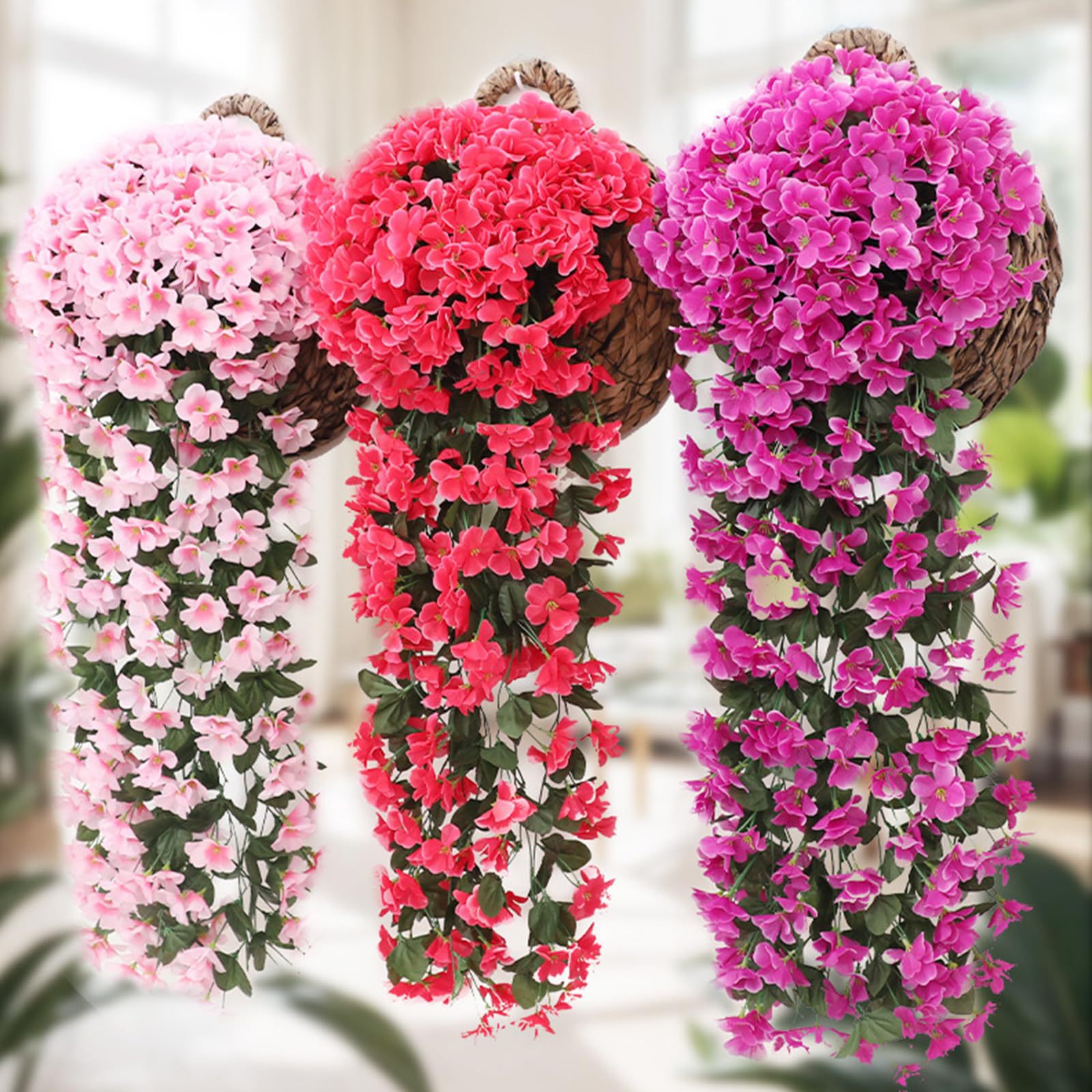 2-Pack Realistic Artificial Violet Hanging Flower Vines | Lifelike Trailing Garland for Wedding & Garden