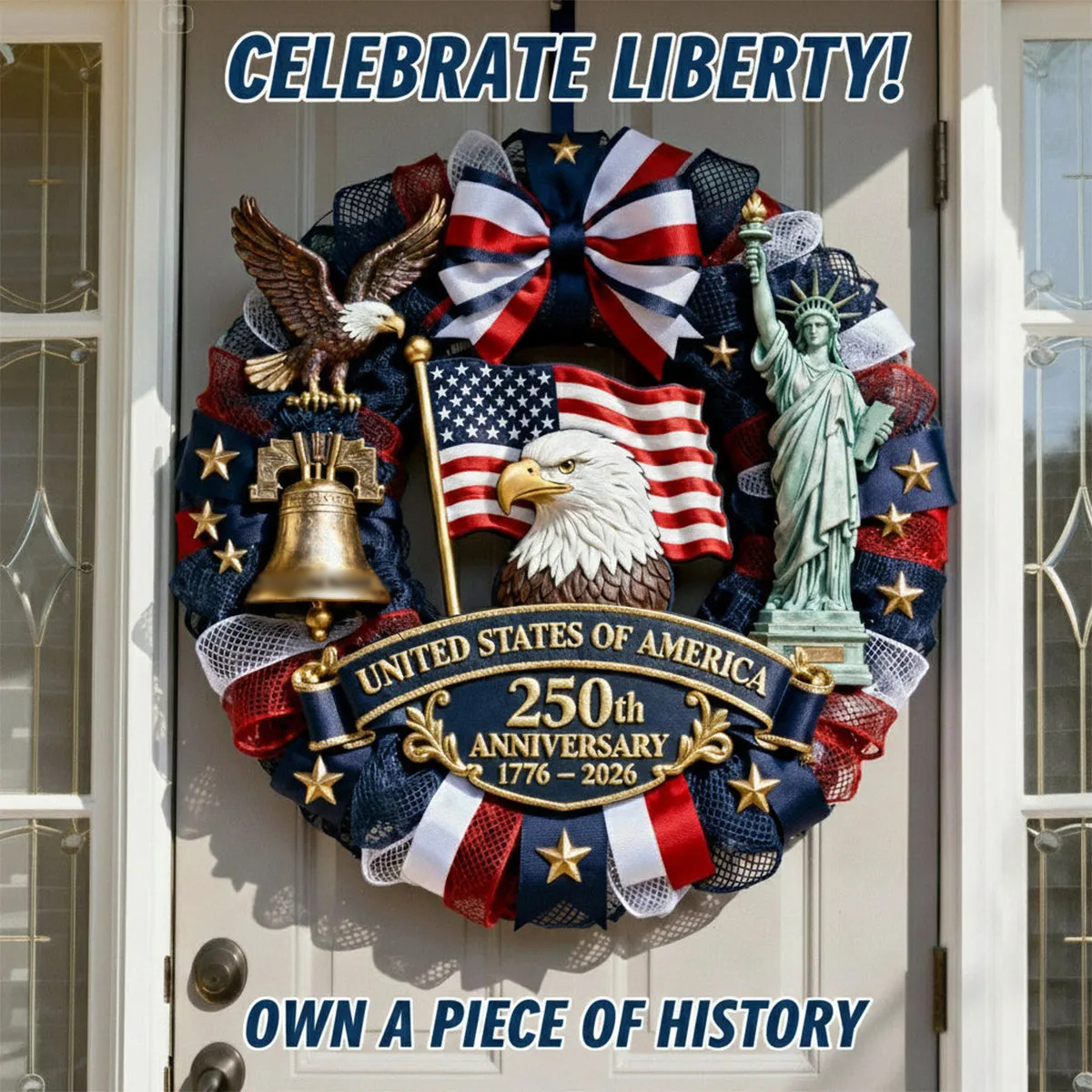 🎆 Natural Wood Patriotic Door Wreath | 4th of July & 250th Anniversary Wall Decor🎇