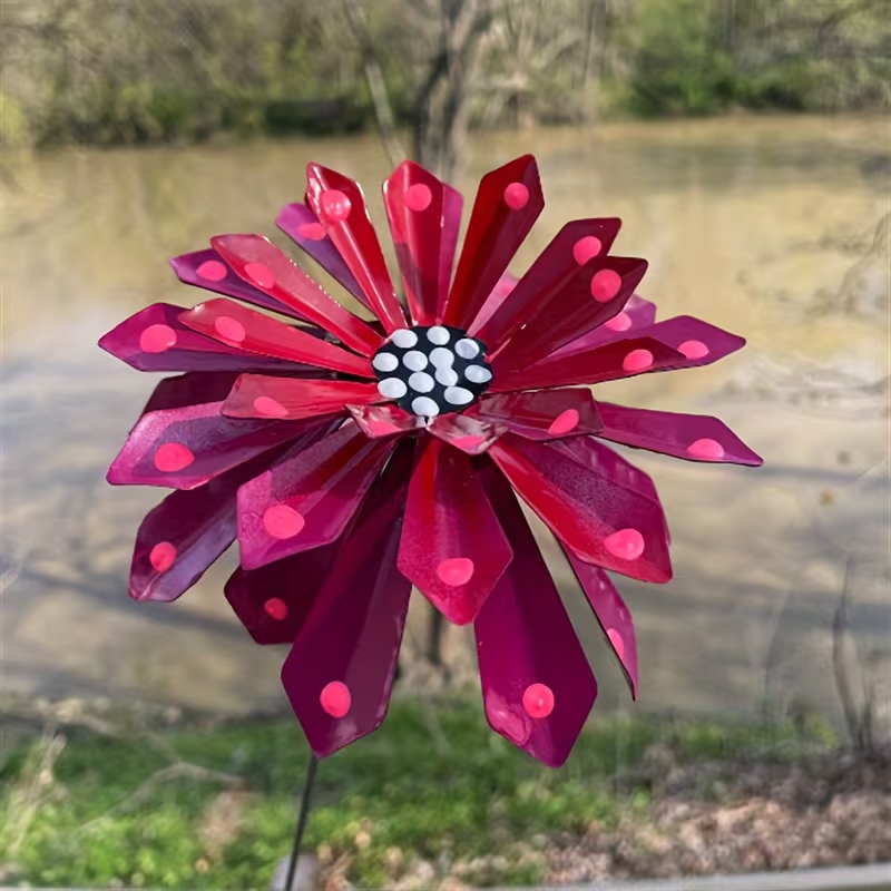 Vibrant Metal Zinnia Flower Garden Stake 🎨 | Rust-Proof Iron Yard Art with Stake