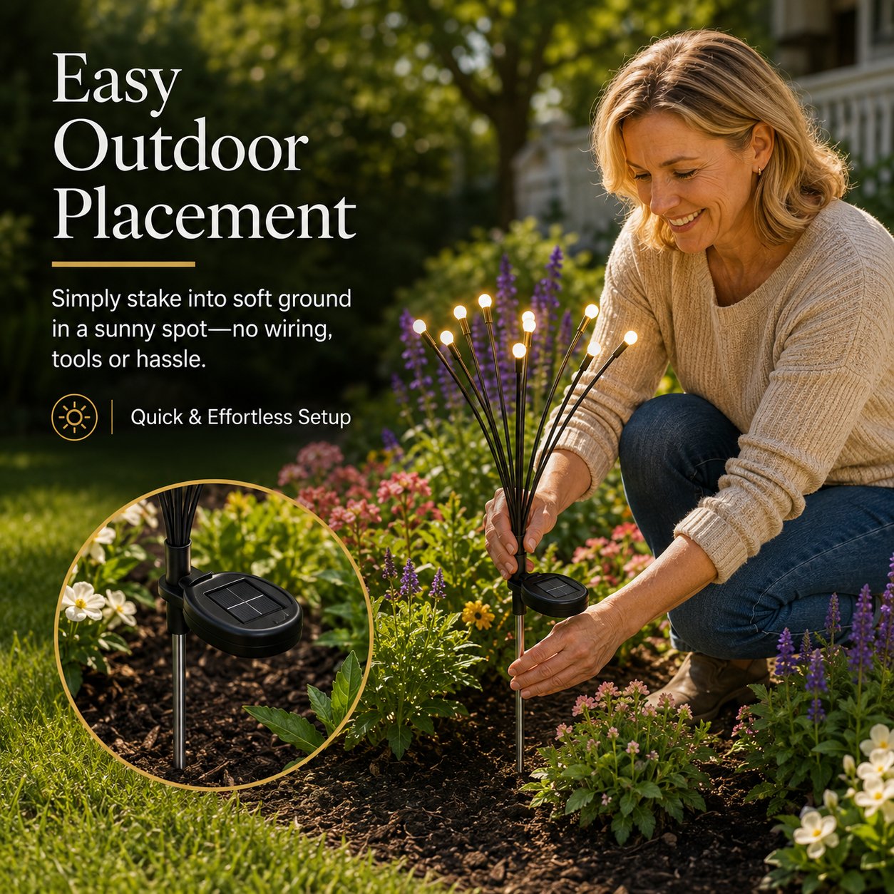 🎉🌈Last day 49% OFF - 🔥Outdoor Solar Firefly Lights, 4/8 Pack Waterproof Garden Stake Lights with Auto Dusk-to-Dawn Glow