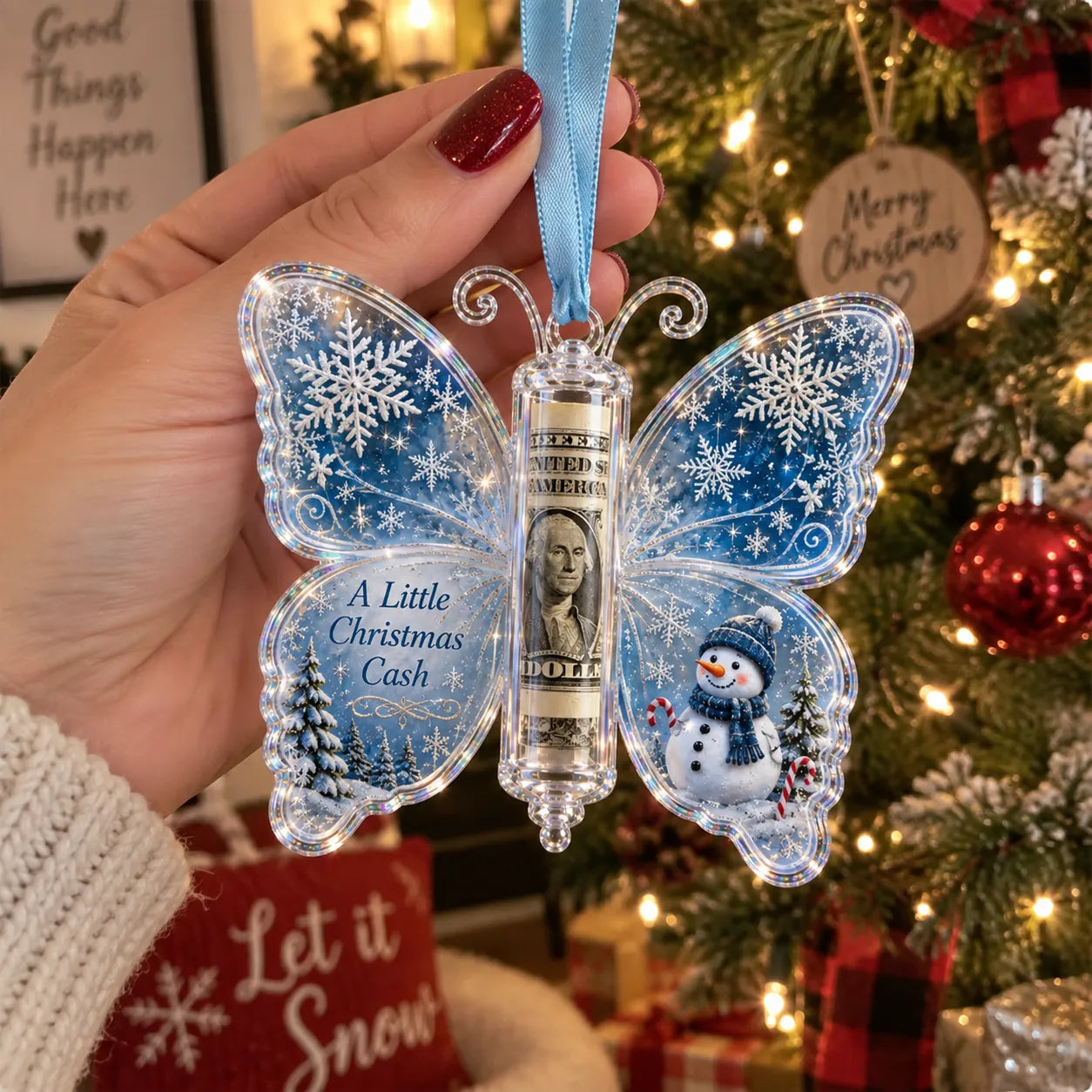 ⏰LAST DAY SALE 50% OFF！🦋💵 3D Embossed Butterfly Christmas Cash Gift Ornament – Holiday Money Holder Keepsake ✨