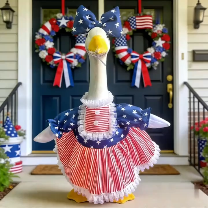 Last Day Up To 70% Off - 3PCS Stars & Stripes Tutu Skirt & Mini Hat Set | 4th of July Lawn Goose Outfit for 23 Inch Porch Goose Statue