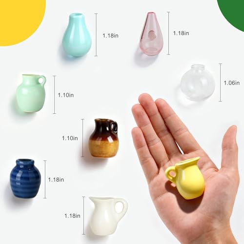 8PCS Mini Vase Magnets for Fridge,Mini Bud Vases Magnetic,Small 3D Ceramic Flower Vase Cute Fridge Magnet Set for Kitchen and Office Decoration (B-8PCS)