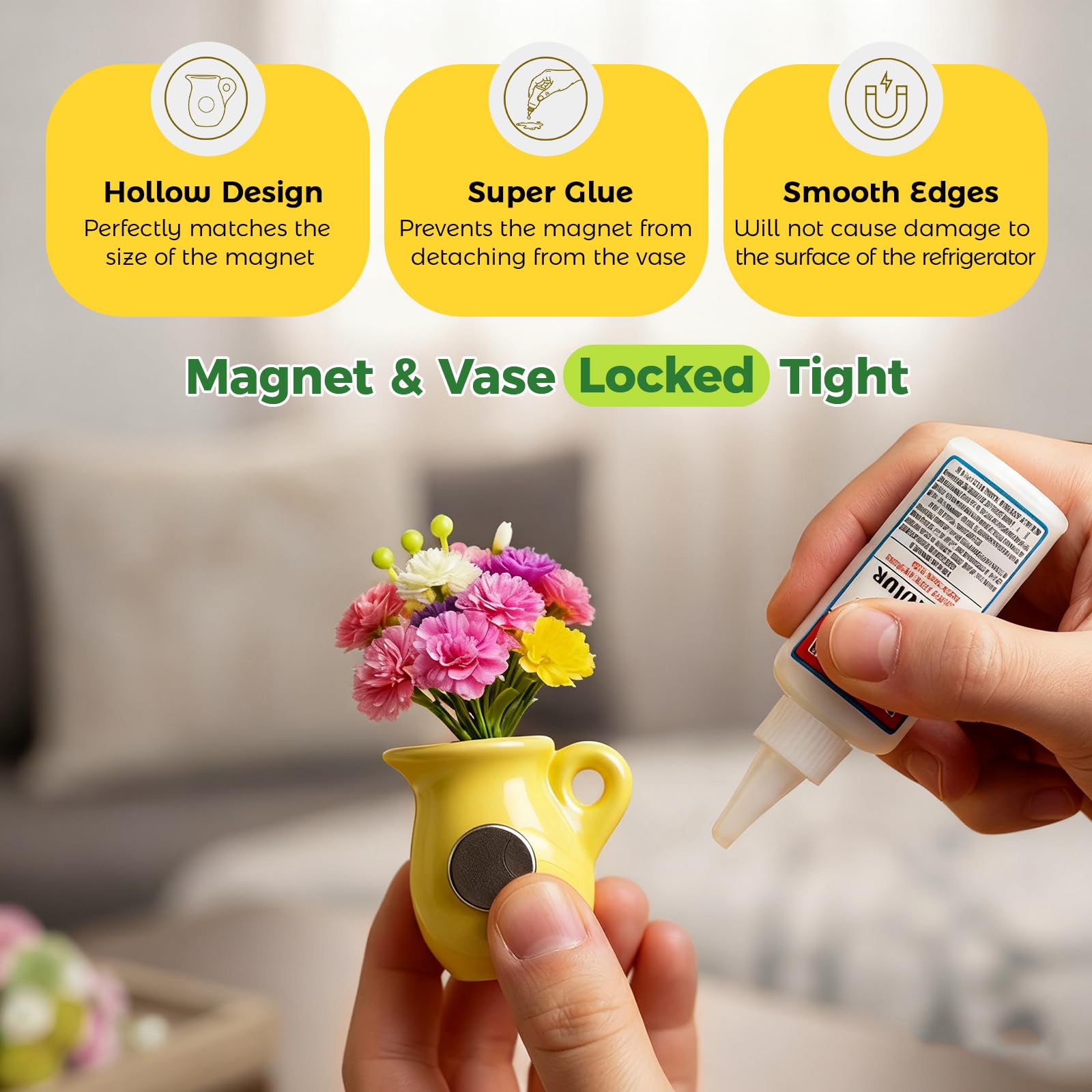 8PCS Mini Vase Magnets for Fridge,Mini Bud Vases Magnetic,Small 3D Ceramic Flower Vase Cute Fridge Magnet Set for Kitchen and Office Decoration (B-8PCS)