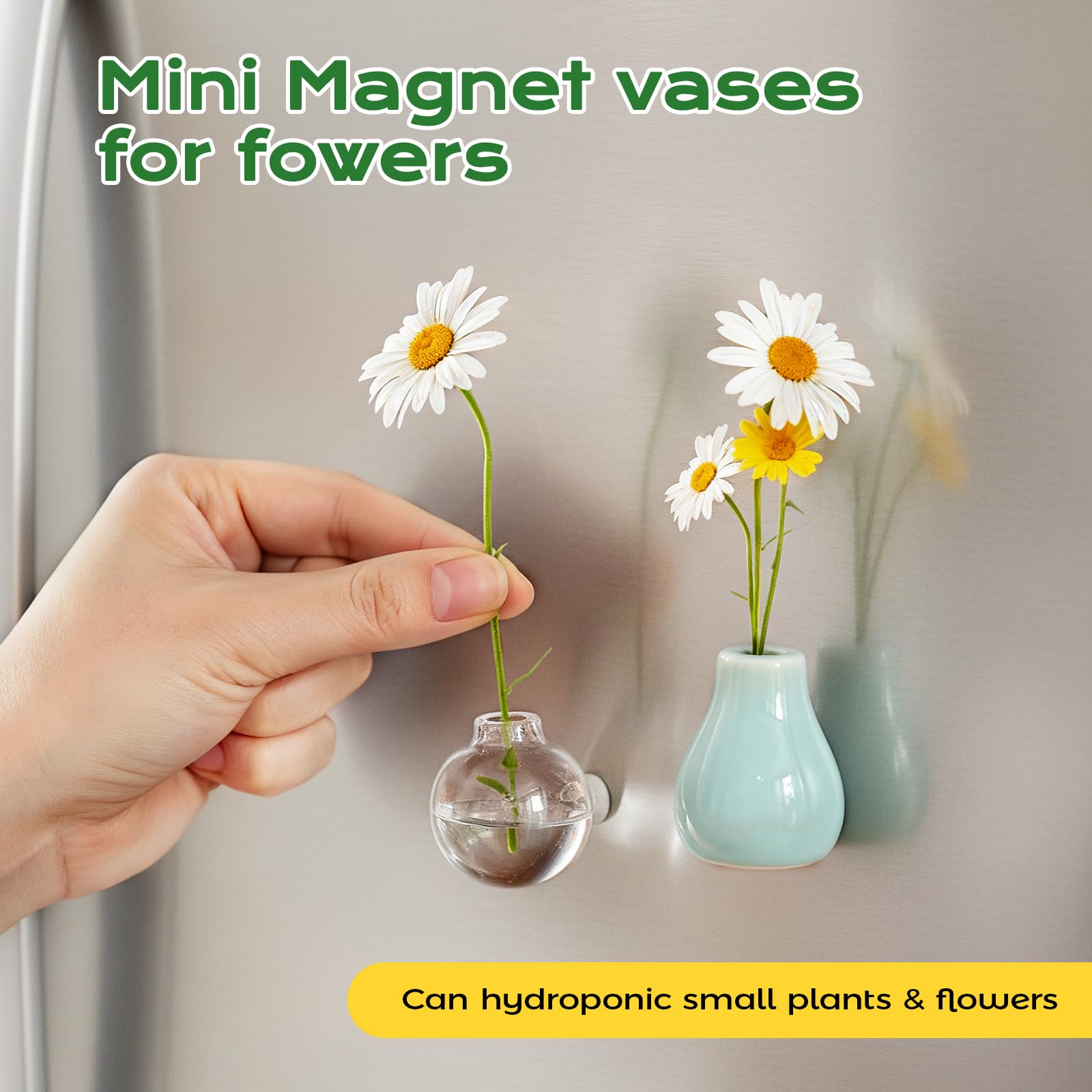 8PCS Mini Vase Magnets for Fridge,Mini Bud Vases Magnetic,Small 3D Ceramic Flower Vase Cute Fridge Magnet Set for Kitchen and Office Decoration (B-8PCS)