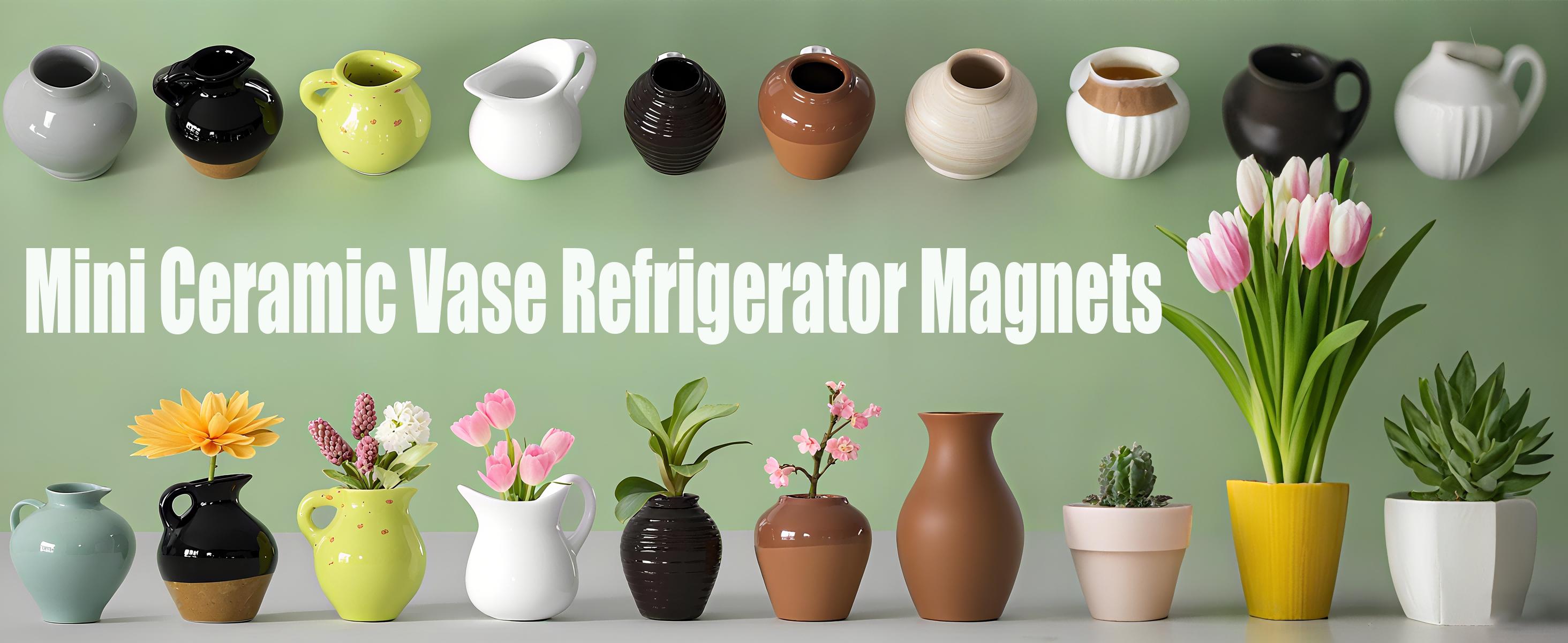 8PCS Mini Vase Magnets for Fridge,Mini Bud Vases Magnetic,Small 3D Ceramic Flower Vase Cute Fridge Magnet Set for Kitchen and Office Decoration (B-8PCS)