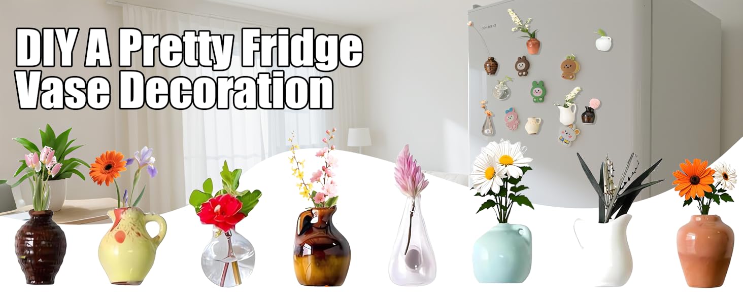 8PCS Mini Vase Magnets for Fridge,Mini Bud Vases Magnetic,Small 3D Ceramic Flower Vase Cute Fridge Magnet Set for Kitchen and Office Decoration (B-8PCS)
