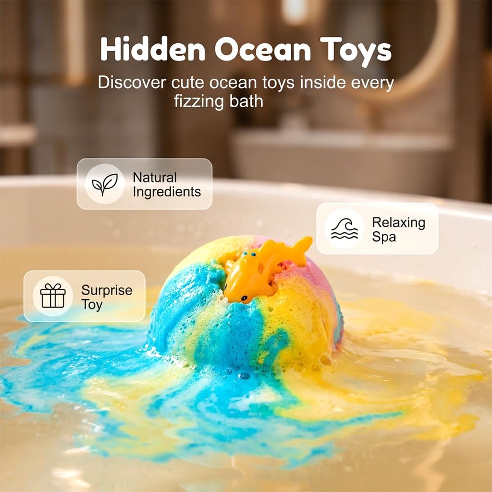 Ocean Toy Bath Salt Ball Sleeve Box Bath Bombs, 2026 New 12-Pack Bath Bombs with Surprise Spring Inside, Upgrade Easter Gifts Bubble Easter Basket Stuffers Easter Egg Fillers (Blue 12Pcs)