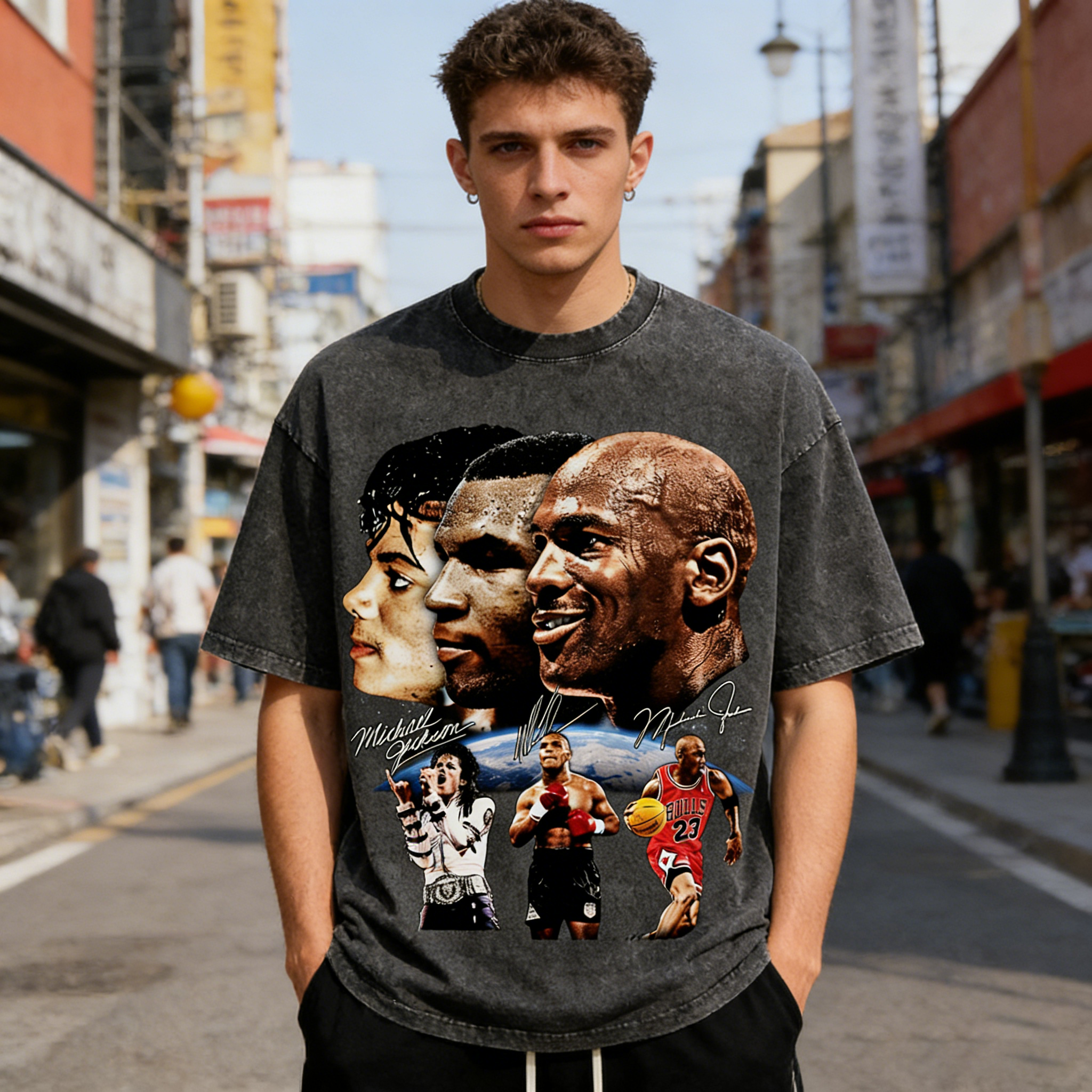 Michael Jackson & Michael Jordan Printed Men's Washed Tee