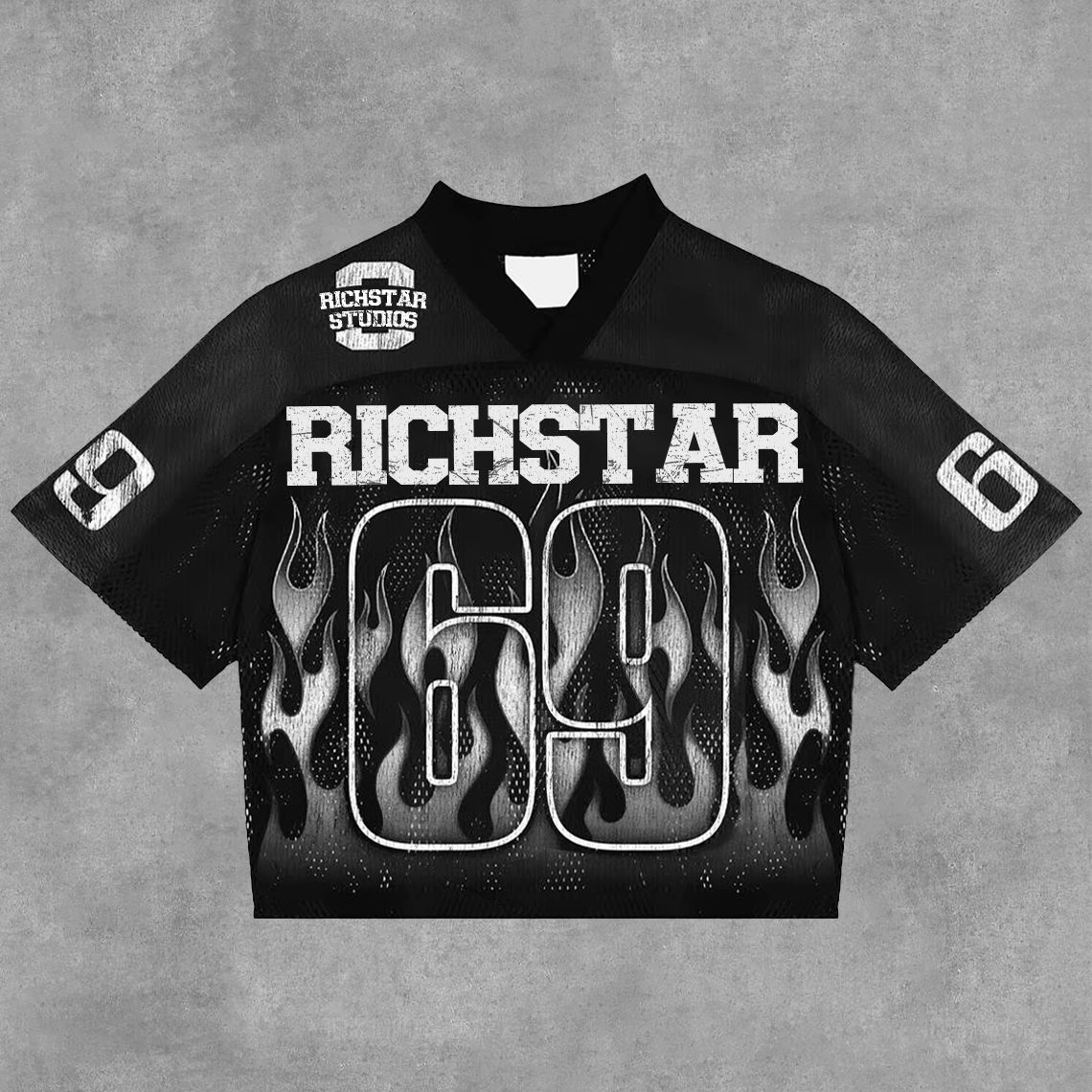  Vintage Rich Star No 69 Graphics Blokecore Blokette V-Neck T-Shirt