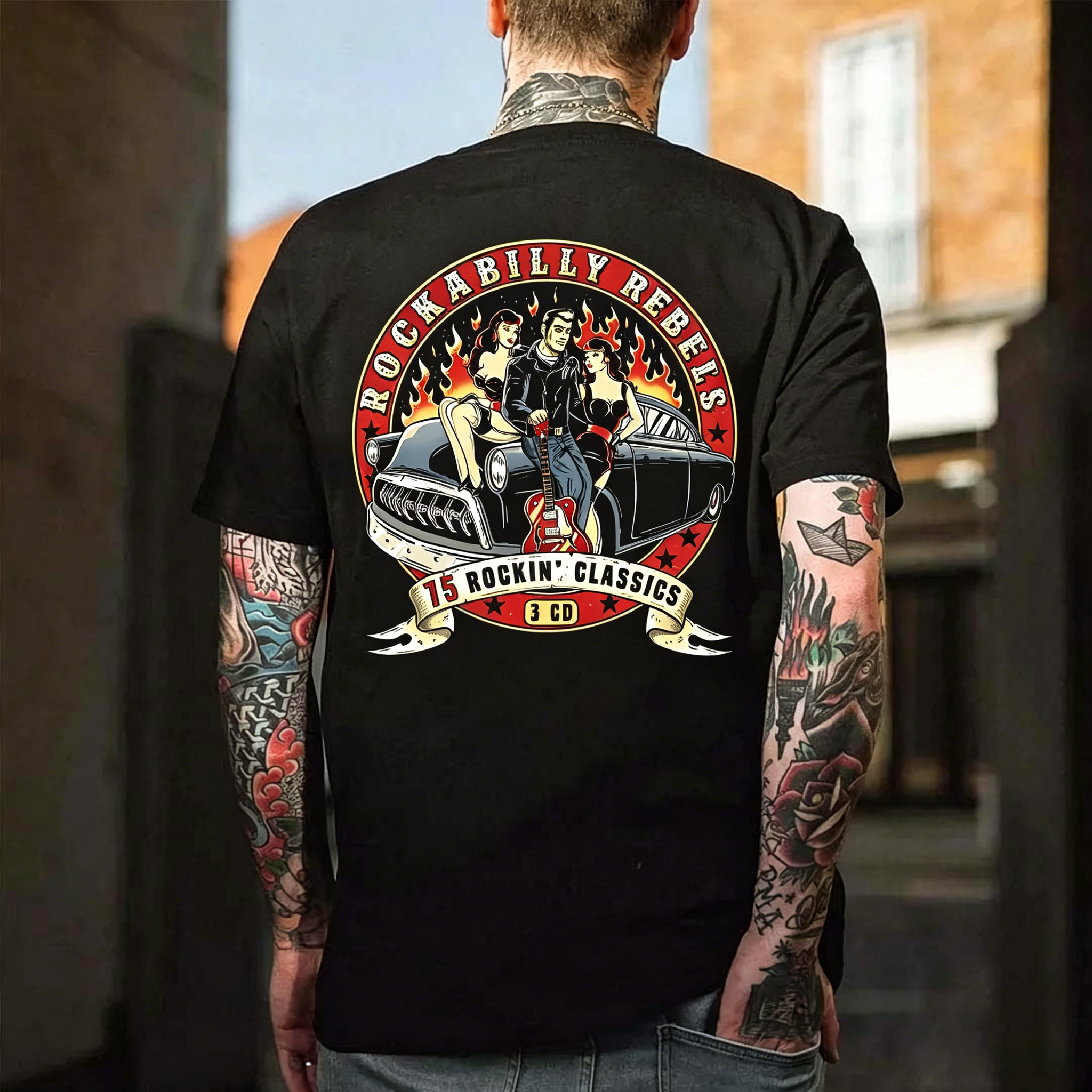 ROCKABILLY REBEL 75 ROCKIN' CLASSICS 3 CD Printed Men's T-shirt