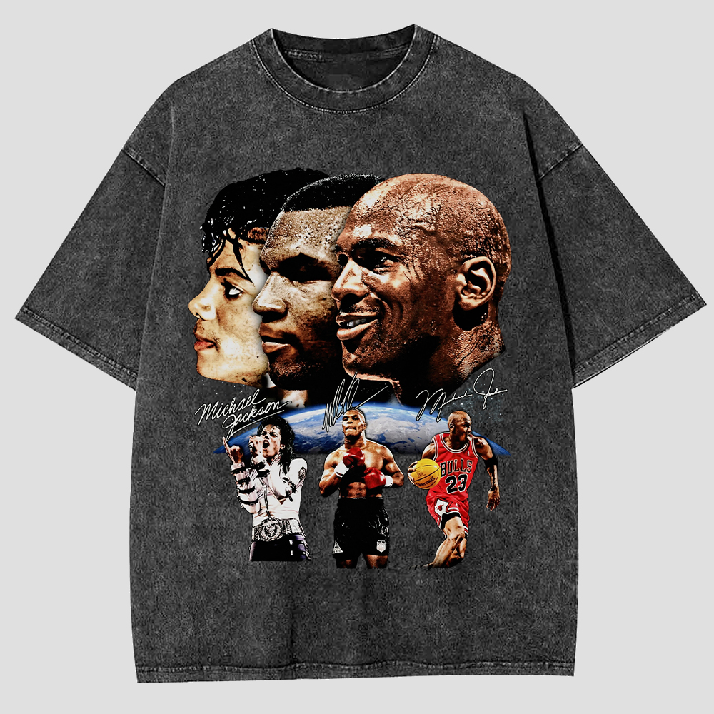 Michael Jackson & Michael Jordan Printed Men's Washed Tee