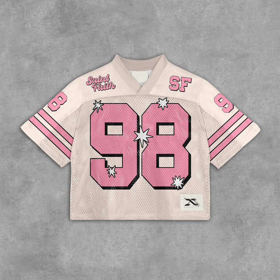  Vintage Saint Faith No.98 Graphic Blokette Blokecore V-Neck T-Shirt