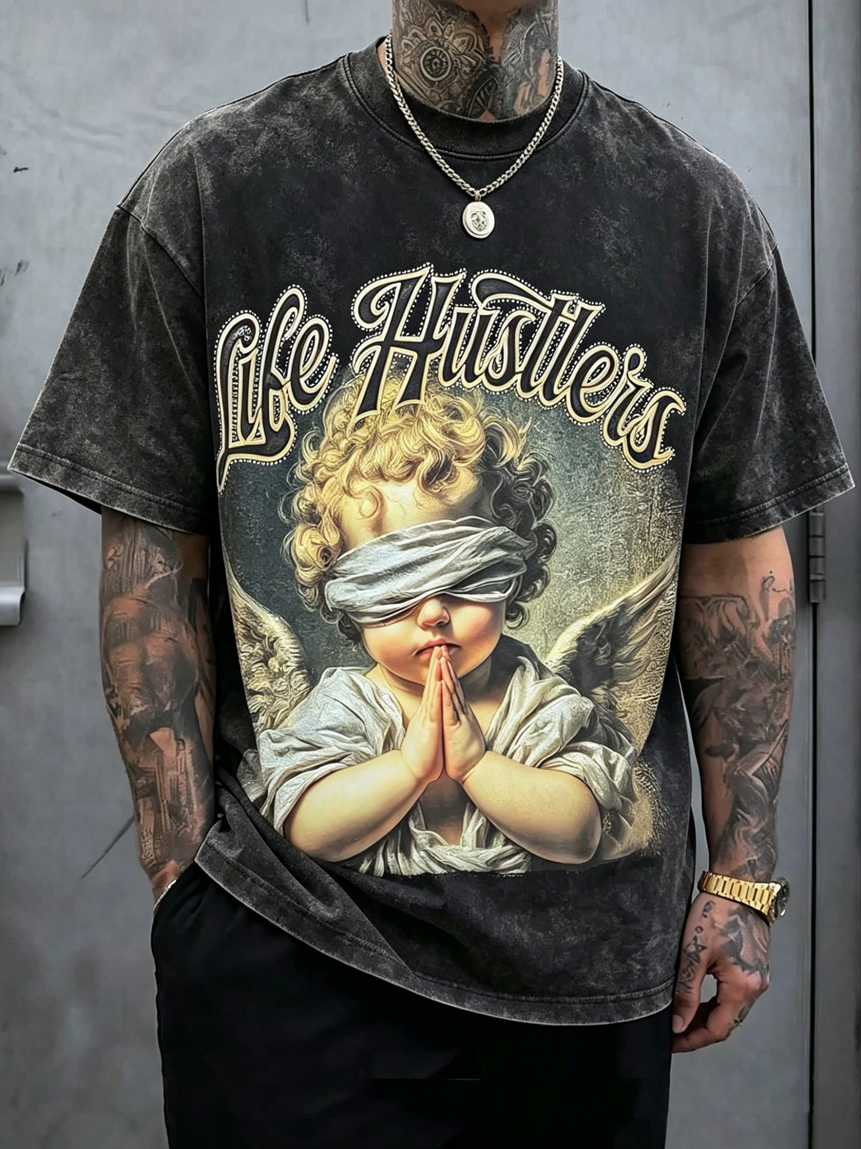 Life Hustlers Praying Angel Washed Tee