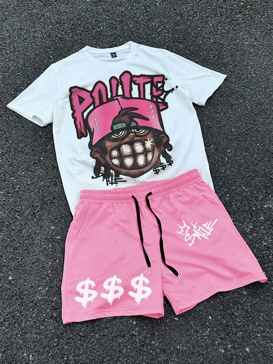 Manfinity EMRG Men Hip-Hop Character Portrait Print Drawstring Waist  Shorts 