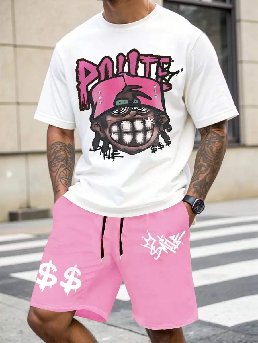 Manfinity EMRG Men Hip-Hop Character Portrait Print Drawstring Waist  Shorts 