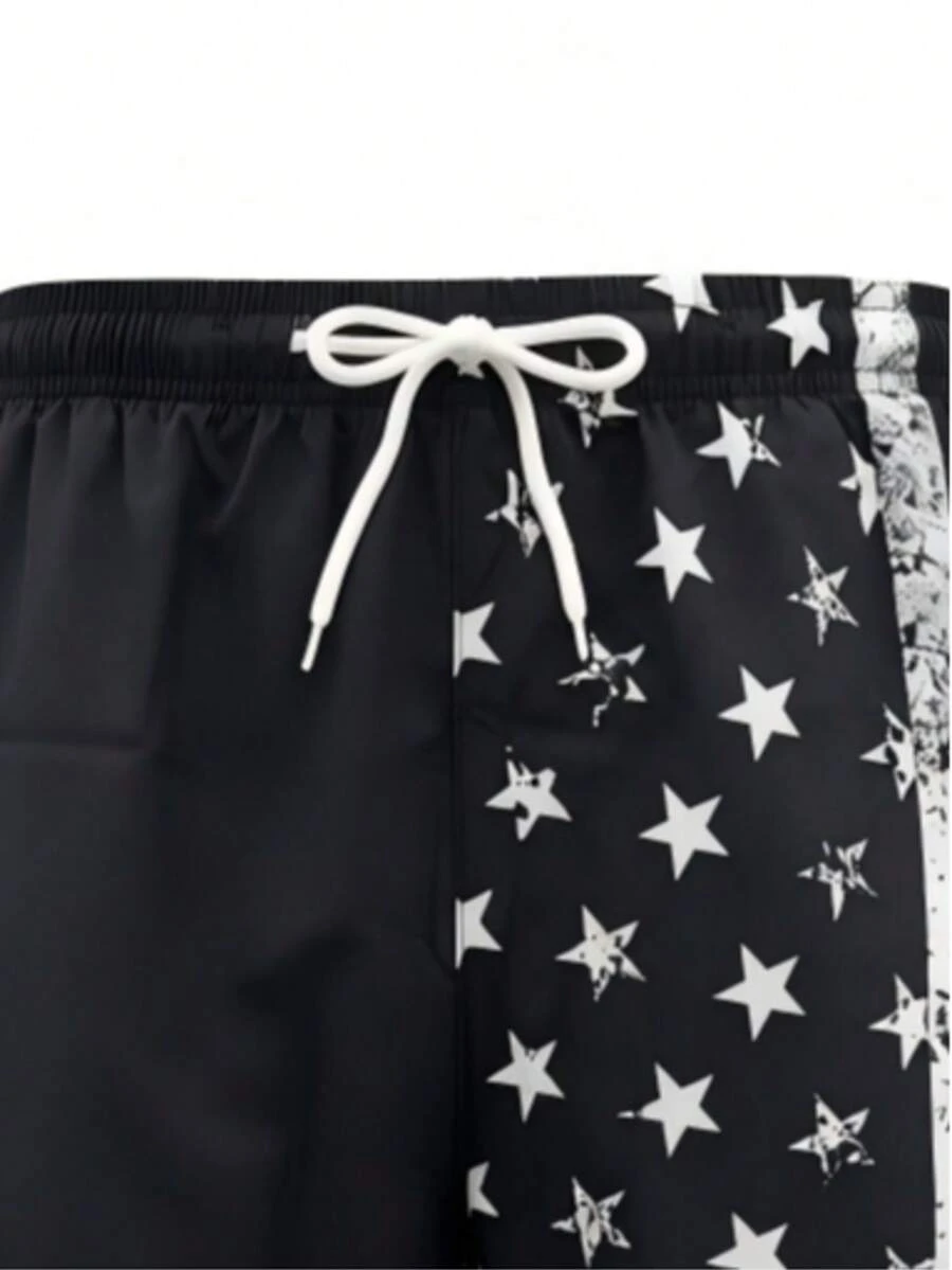 Men's Quick Dry National Flag Lining Elastic Waistband Drawstring Waist Casual Summer Fashion Sport Beach Shorts, Suitable For Vacation, Beach, Pool, Outdoor Activities, Daily Wear