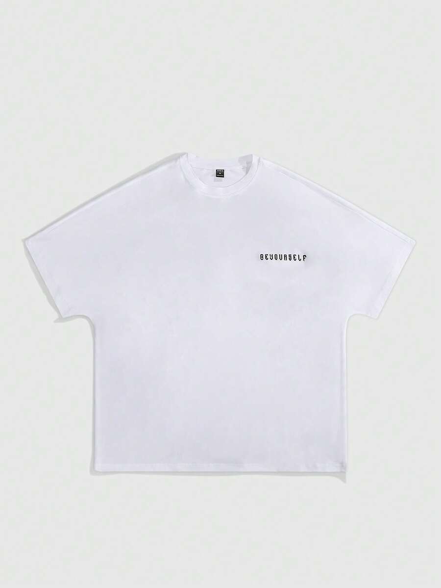 PAVTROS Manfinity Streetrush Men's Fashion Figure & Letter Print Batwing T-Shirt