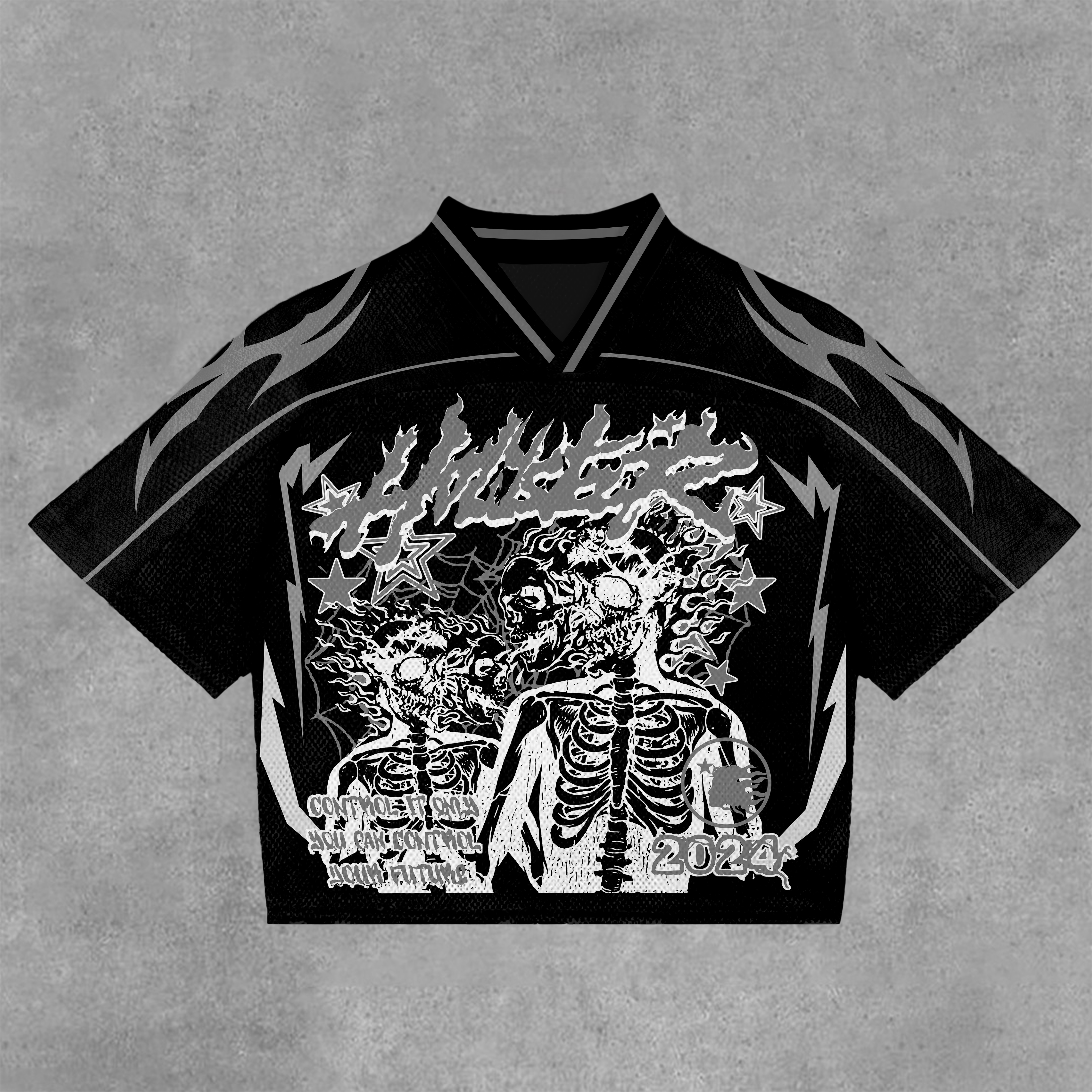  Vintage Skull In Soul Graphic Blokecore Blokette Football V-Neck T-Shirt