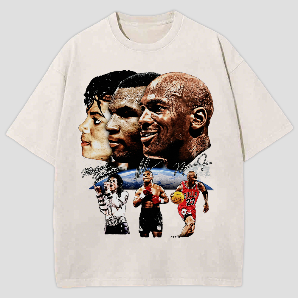 Michael Jackson & Michael Jordan Printed Men's Washed Tee