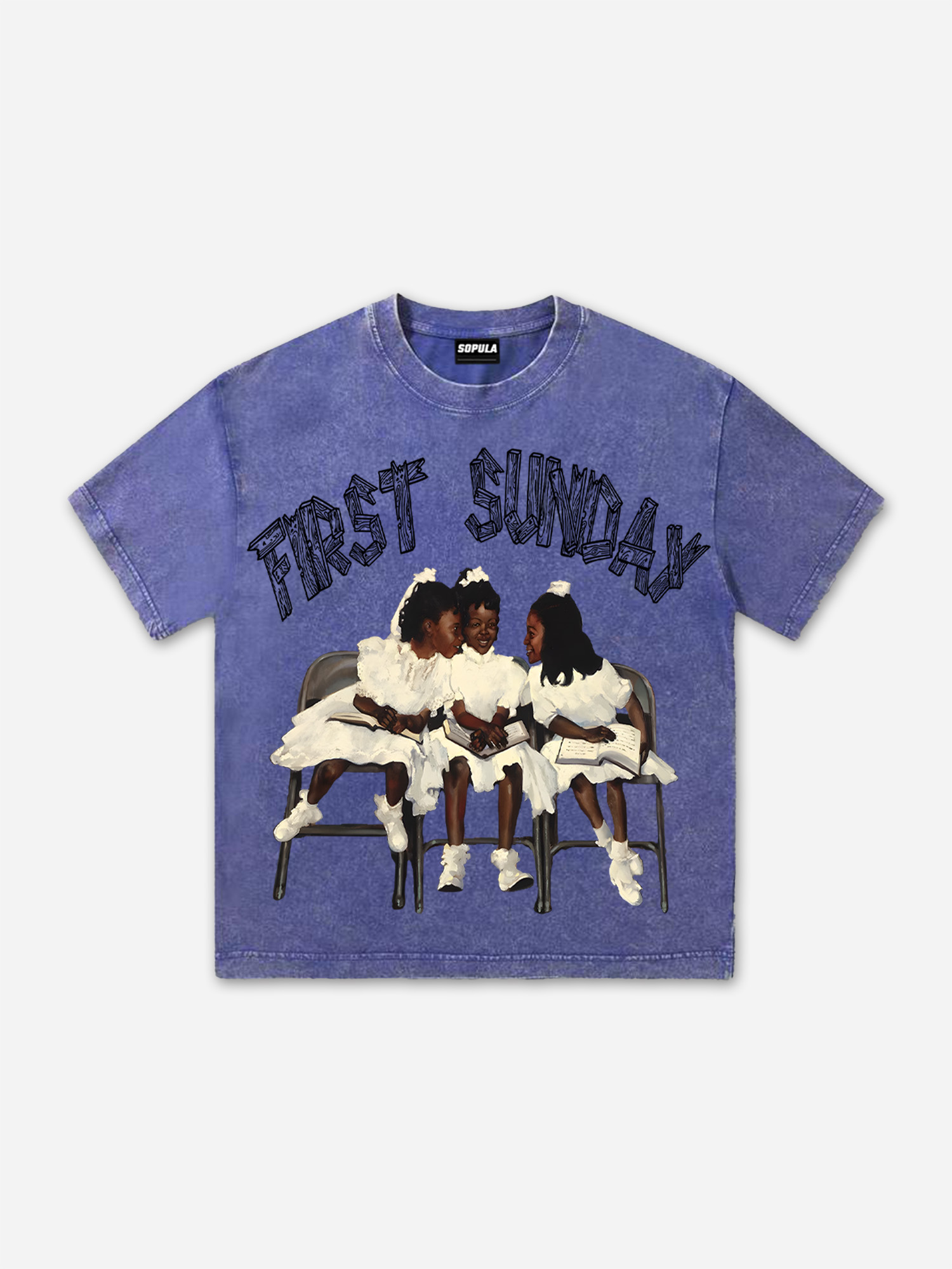 First Sunday Retro Graphic Print Washed T-Shirt