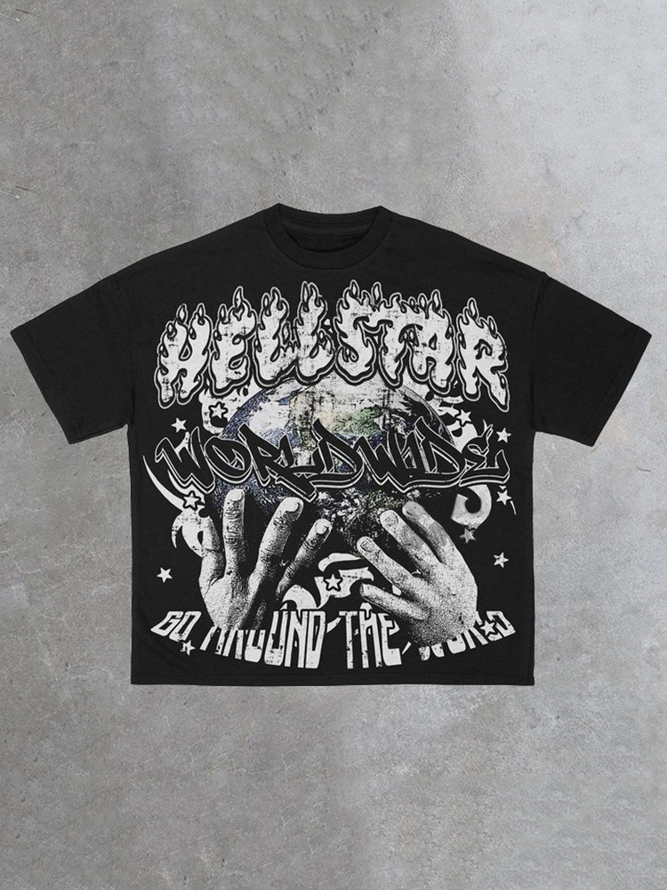 Vintage Hellstar Worldwide Casual Cotton Short Sleeve T-Shirt