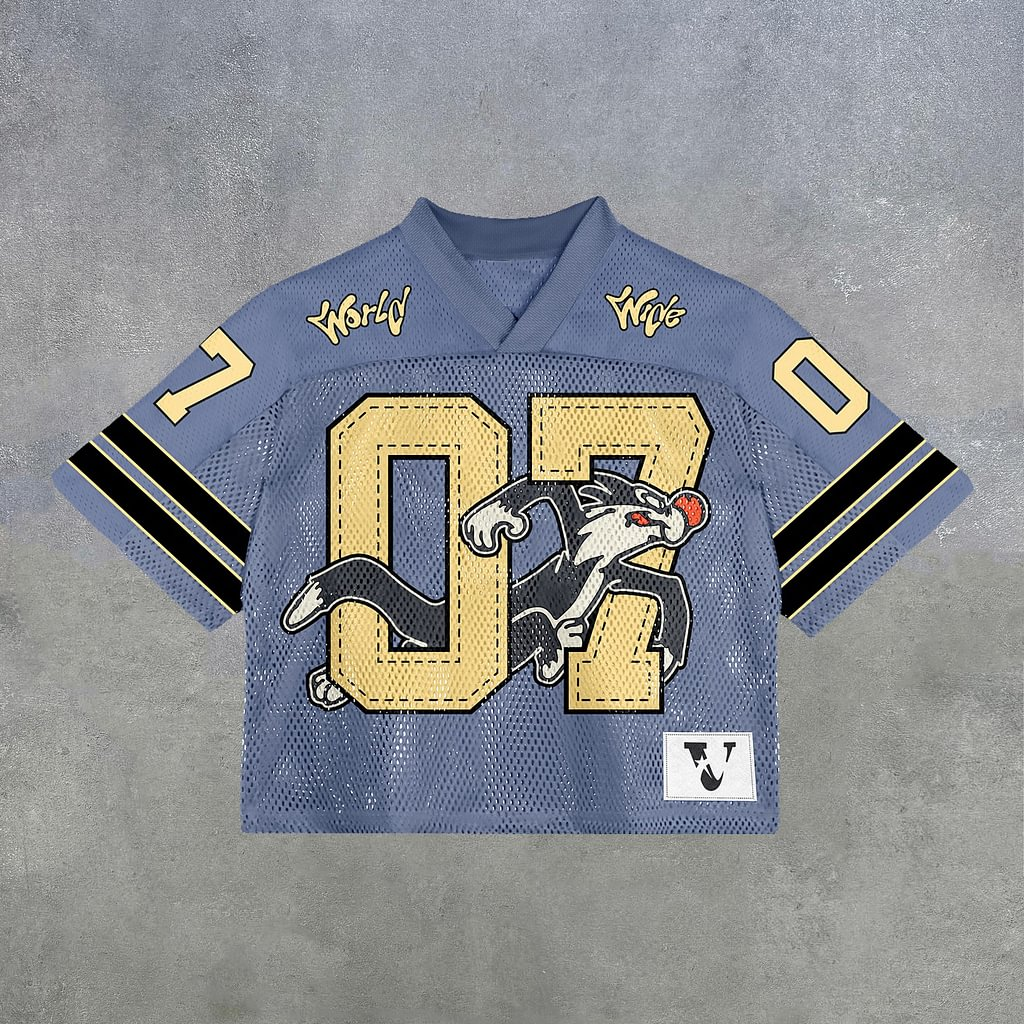  Vintage World Wide No 07 Graphics Blokette Blokecore Jersey V-Neck T-Shirt