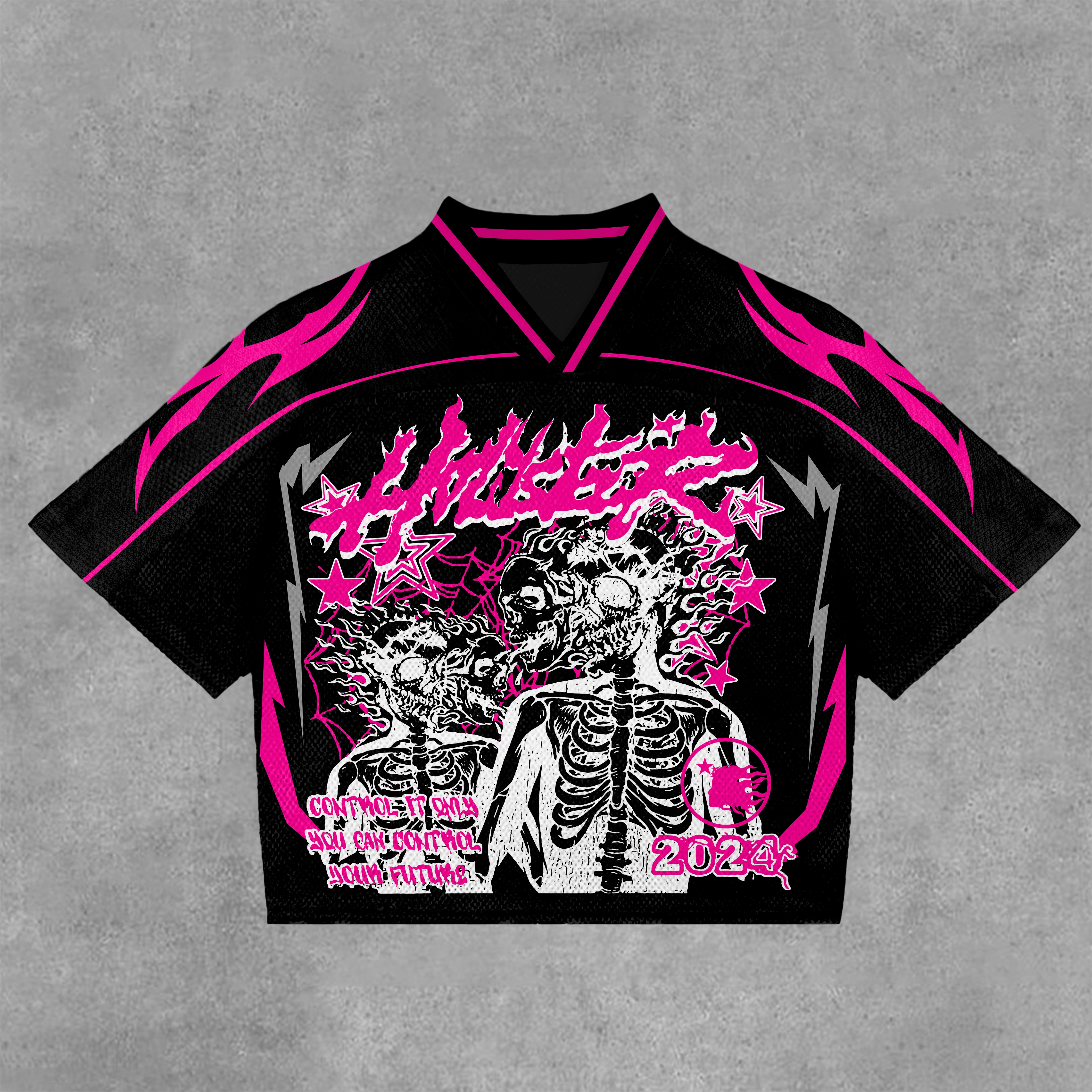  Vintage Skull In Soul Graphic Blokecore Blokette Football V-Neck T-Shirt