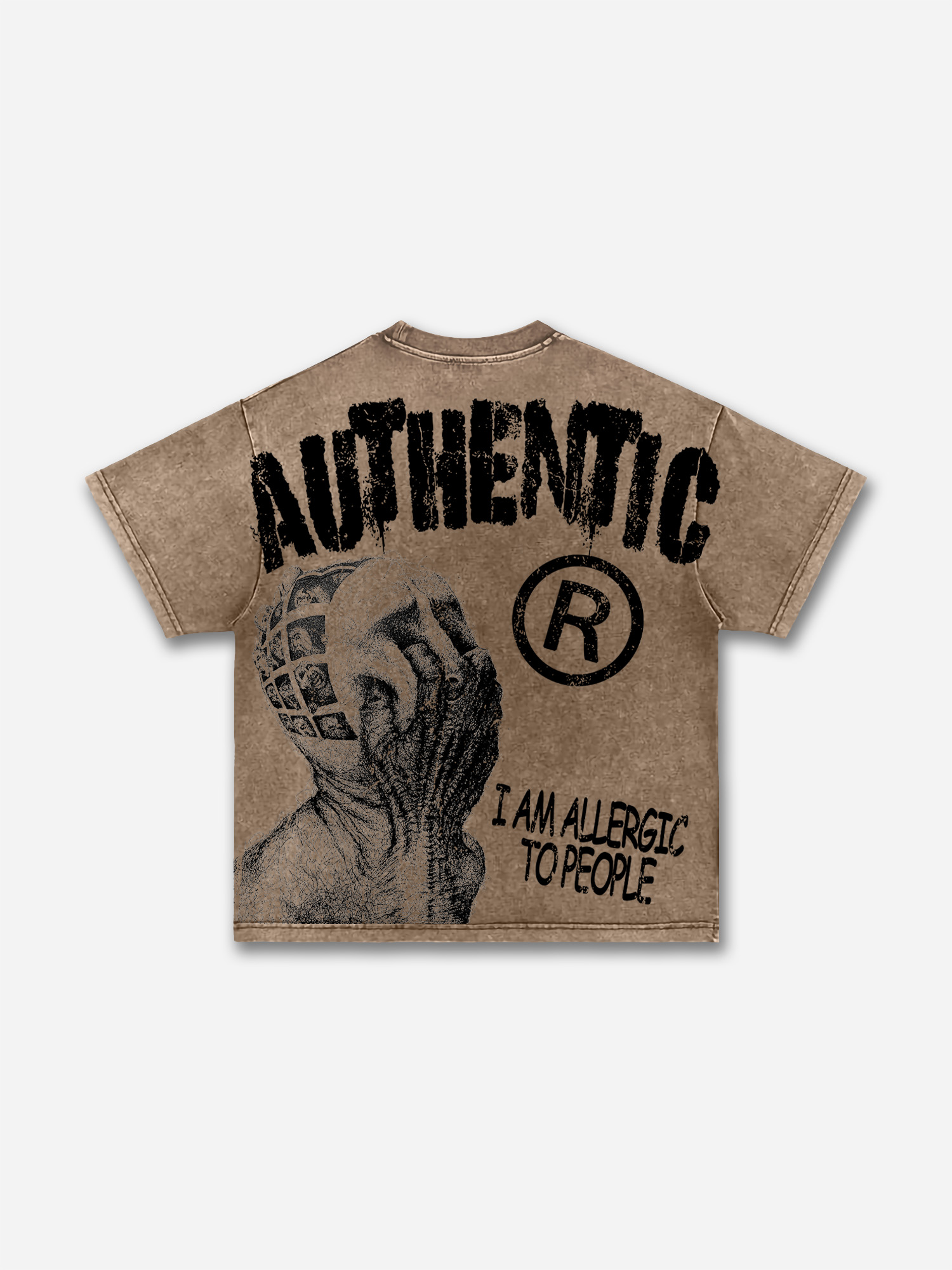 Vintage I Am Allergic To People Graphic Print Acid Wash T-shirt