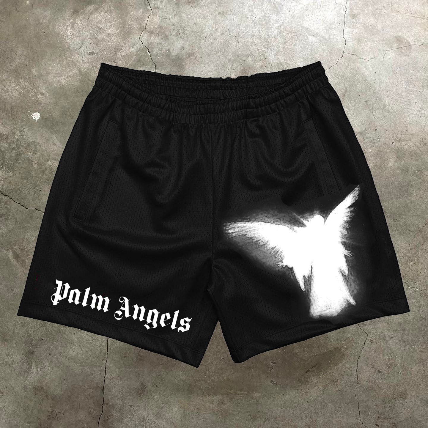 Sopula Vintage Palm Angel Graphic Casual Street Mesh Shorts