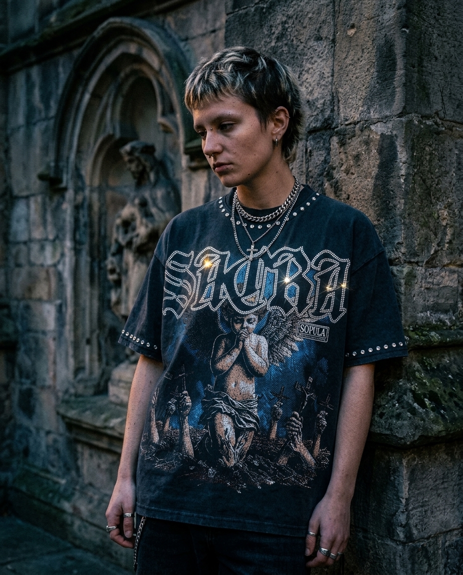 Sopula Sacra Retro Angel Graphic  T-shirt