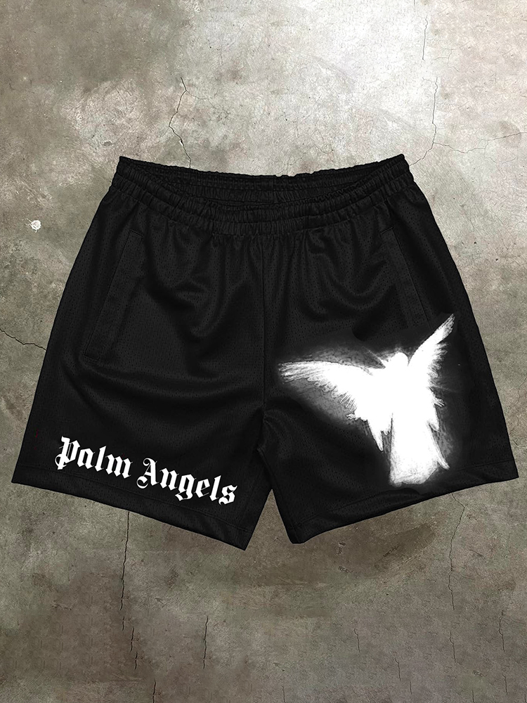 Sopula Vintage Palm Angel Graphic Casual Street Mesh Shorts