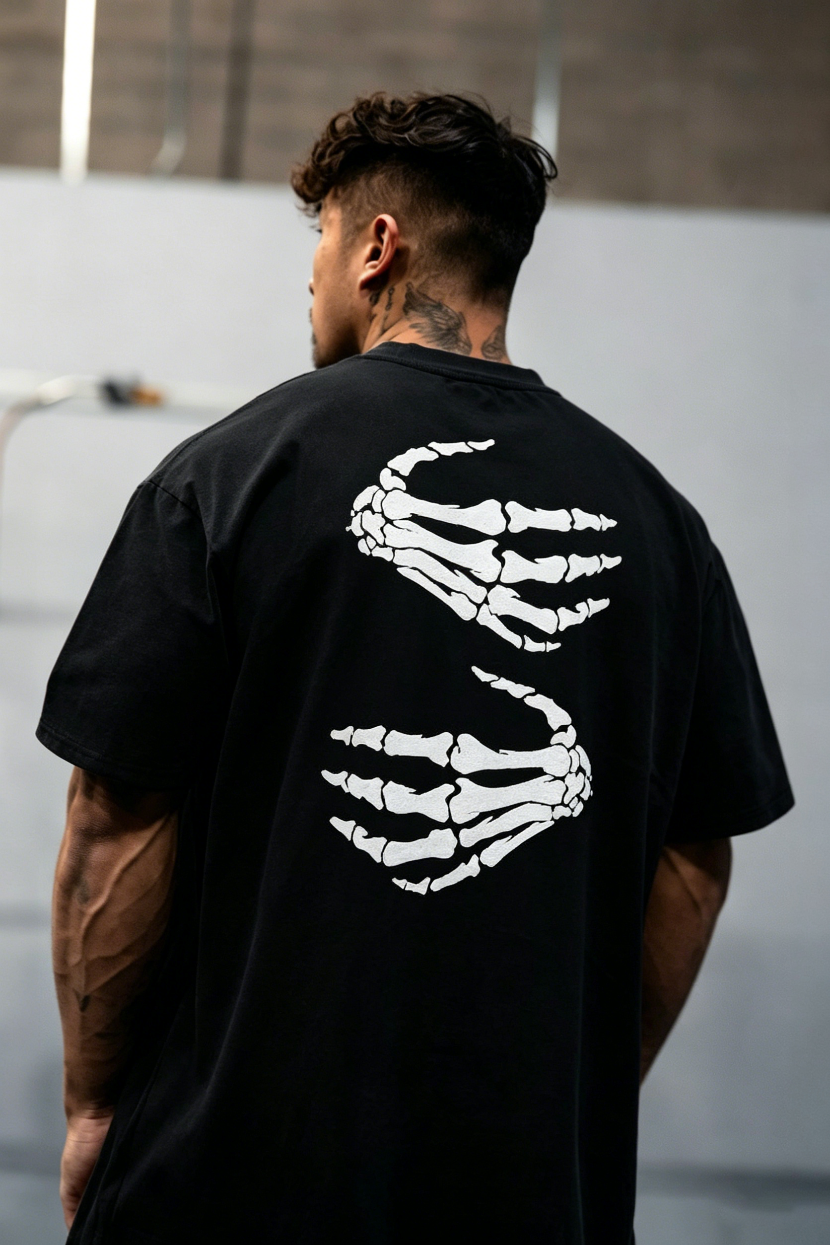 I Need A Hug From A Bad Bitch Skeleton Hands Print T-shirt