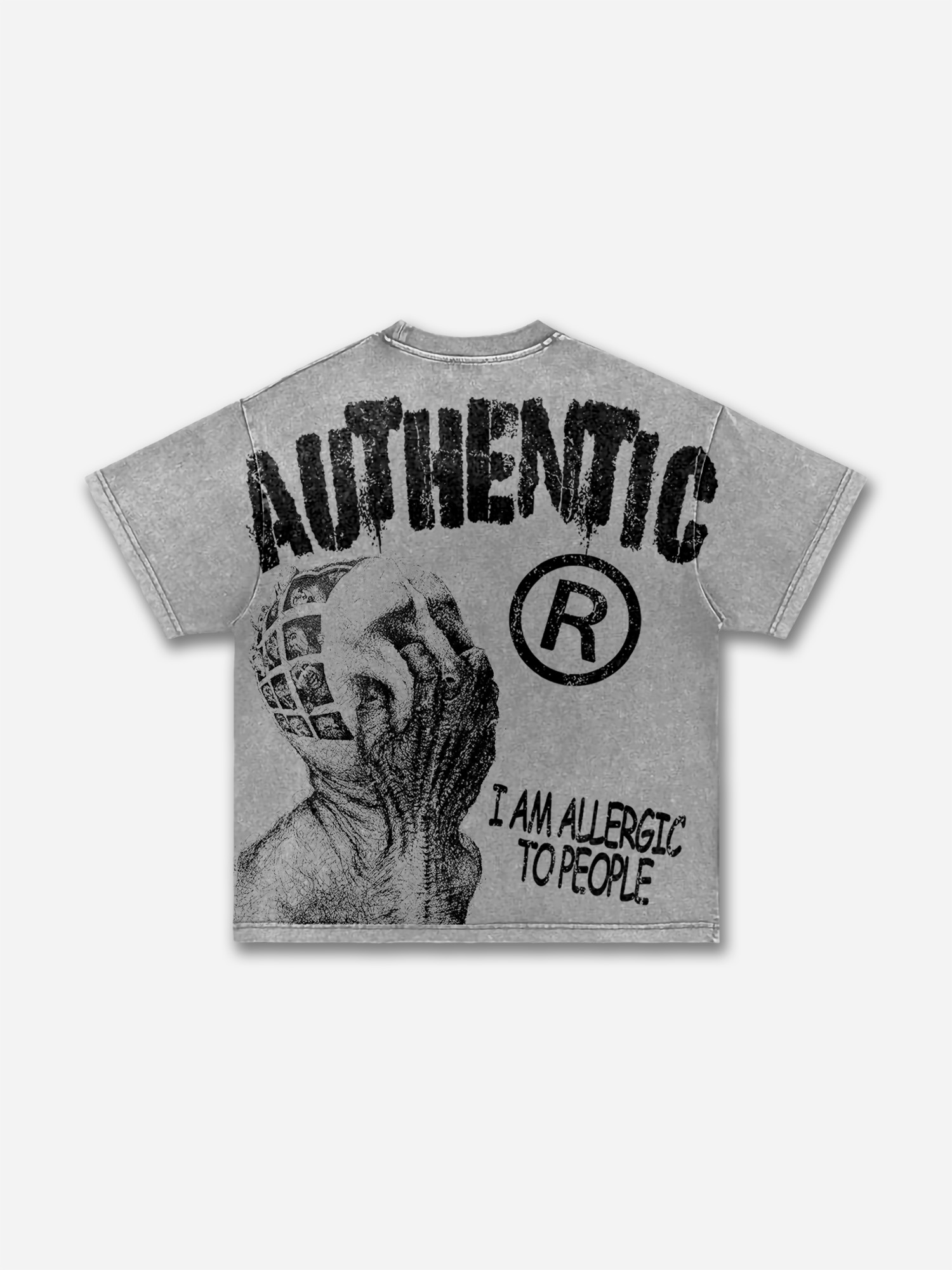 Vintage I Am Allergic To People Graphic Print Acid Wash T-shirt