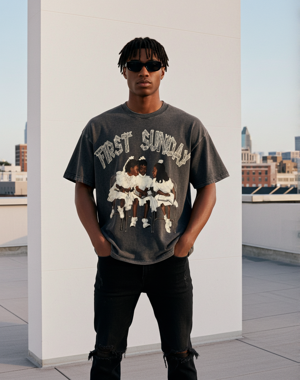 First Sunday Retro Graphic Print Washed T-Shirt