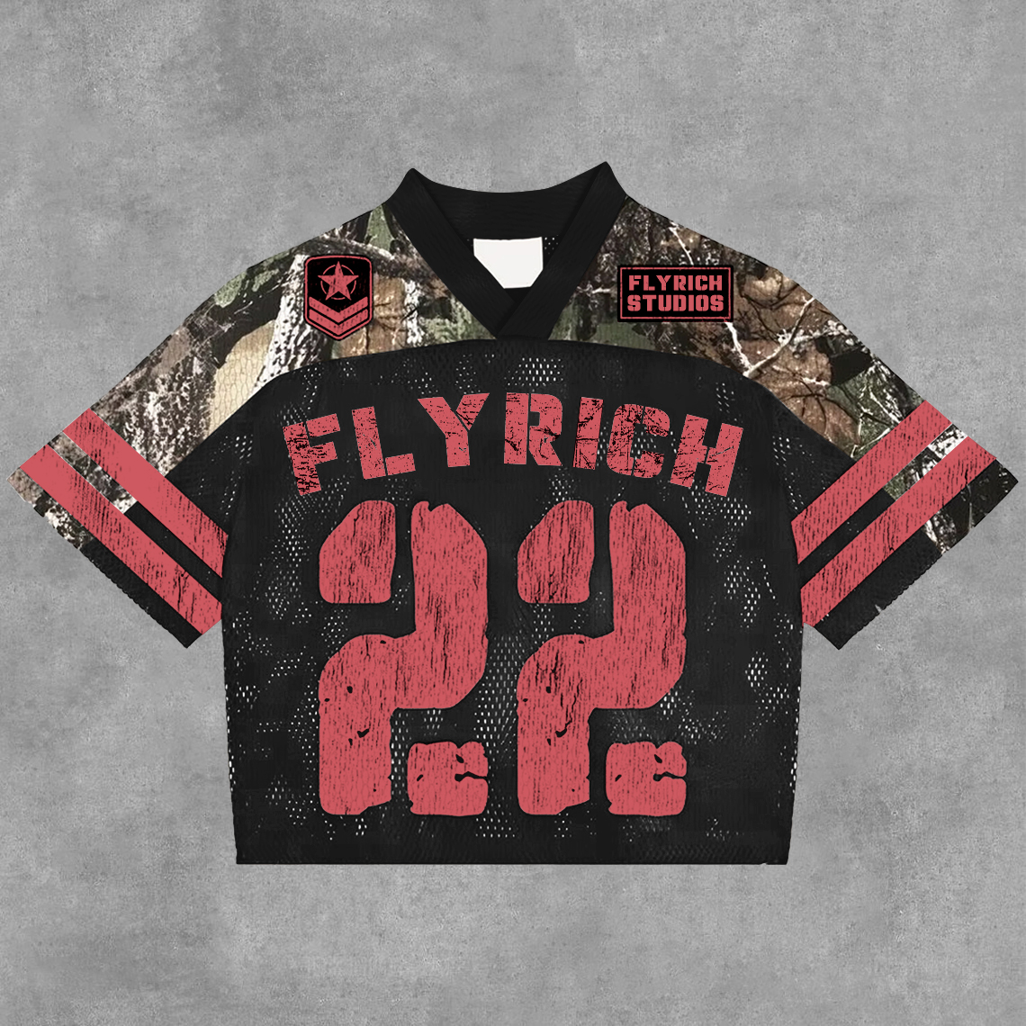  Vintage Fly Get Rich No 22 In Red Graphics Blokecore Blokette Football V-Neck T-Shirt