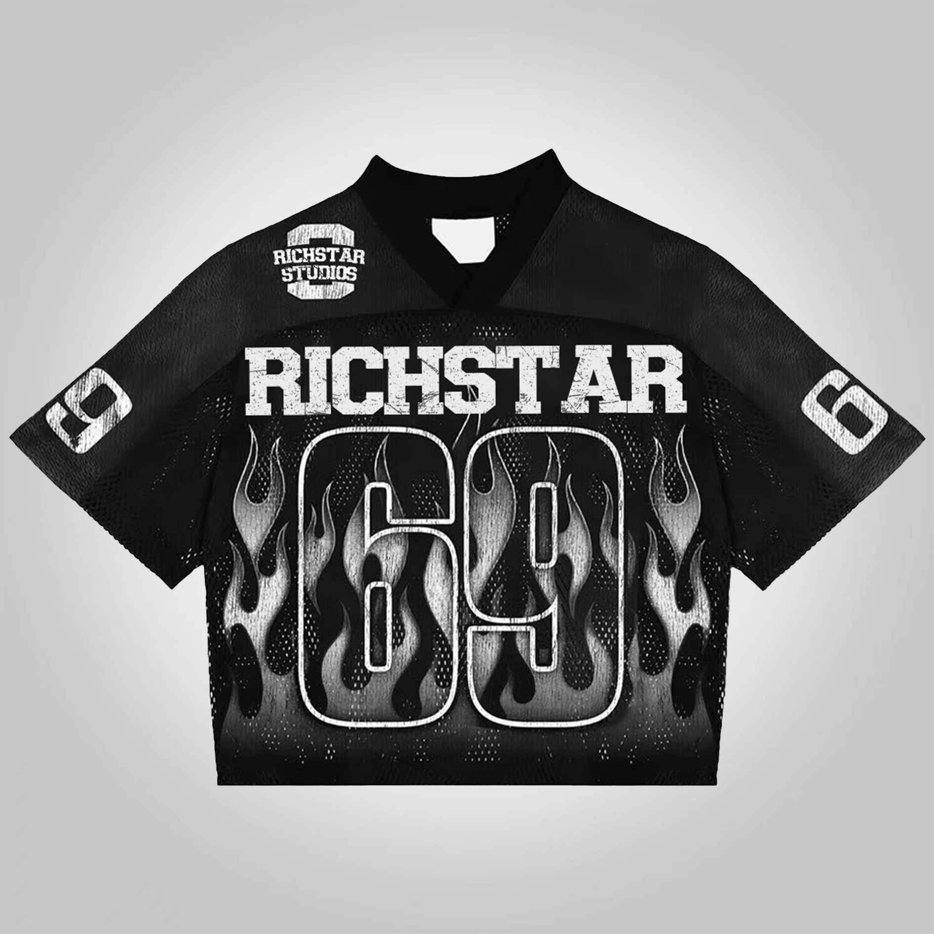  Vintage Rich Star No 69 Graphics Blokecore Blokette V-Neck T-Shirt