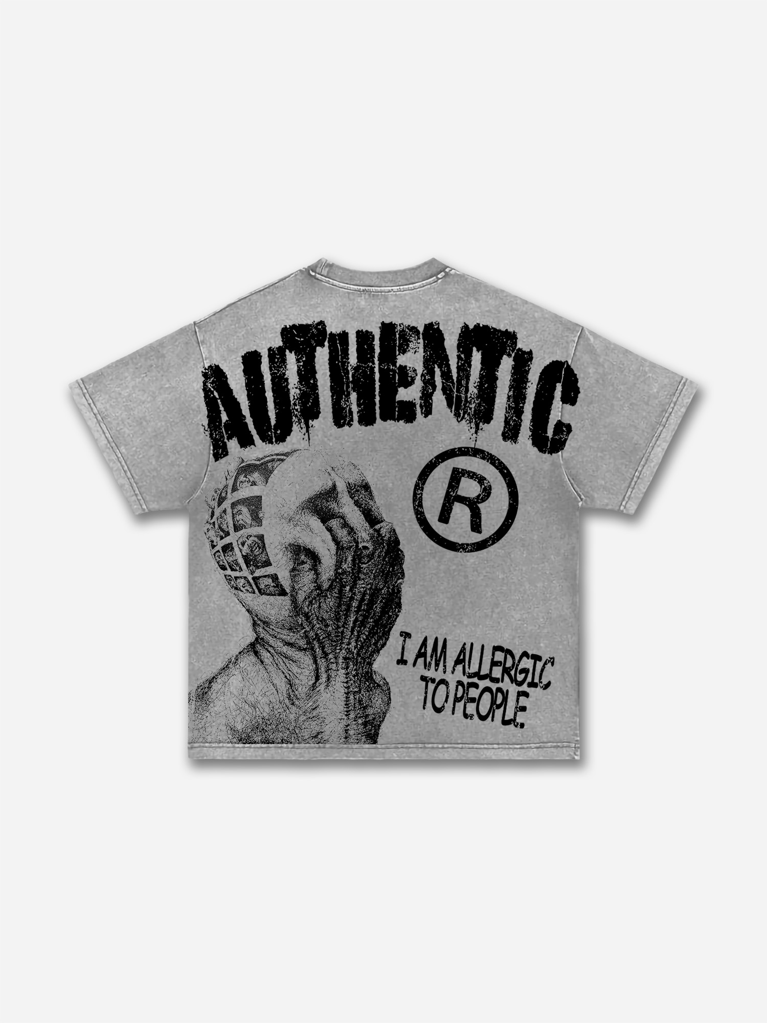 Vintage I Am Allergic To People Graphic Print Acid Wash T-shirt