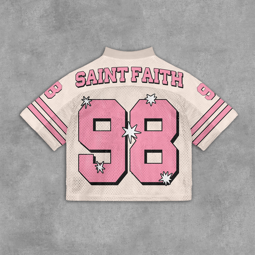  Vintage Saint Faith No.98 Graphic Blokette Blokecore V-Neck T-Shirt