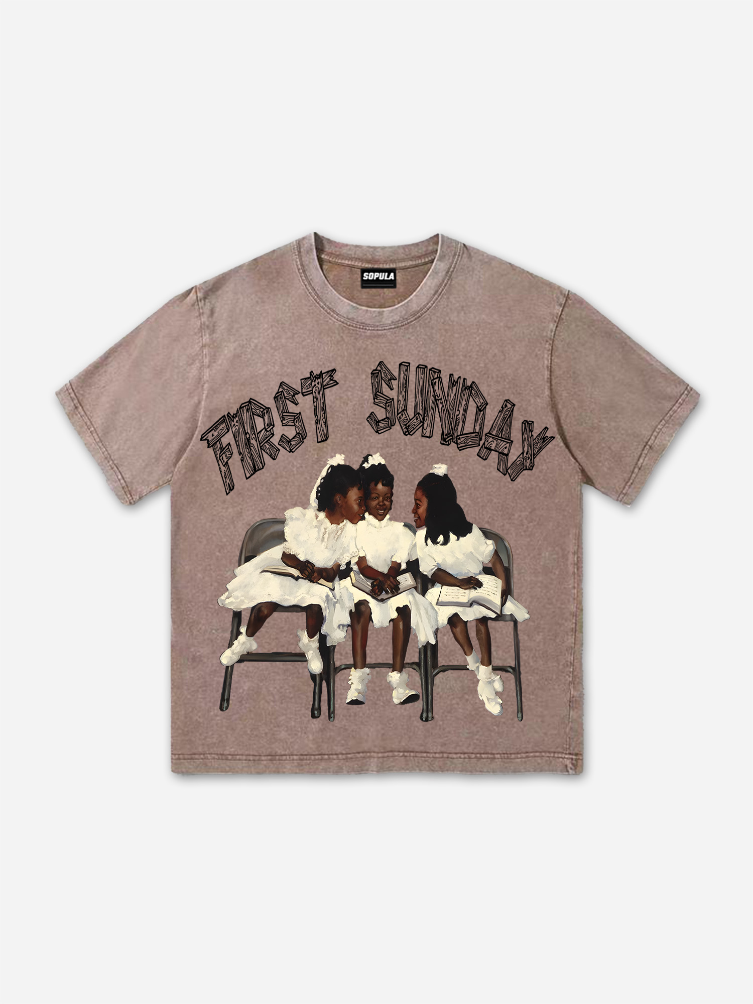 First Sunday Retro Graphic Print Washed T-Shirt