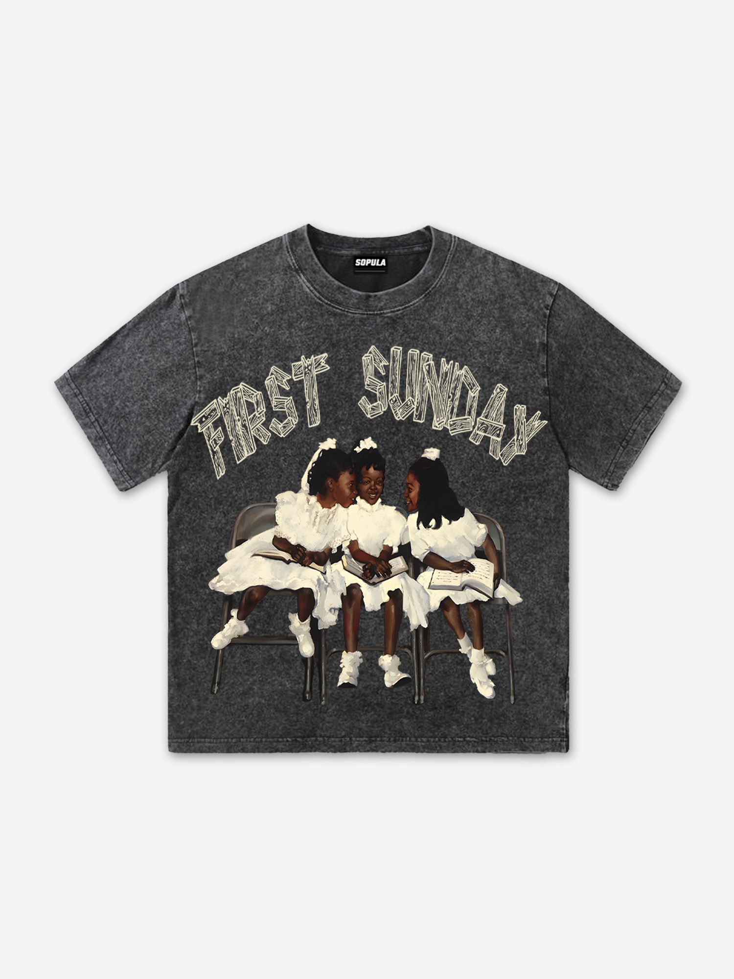 First Sunday Retro Graphic Print Washed T-Shirt