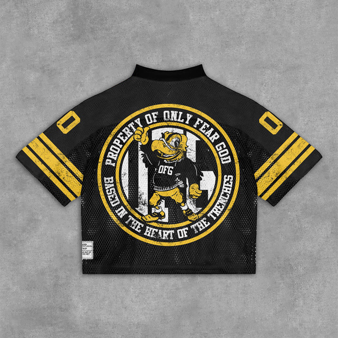  Vintage Only Fear God Graphics Blokecore Blokette Football V-Neck T-Shirt