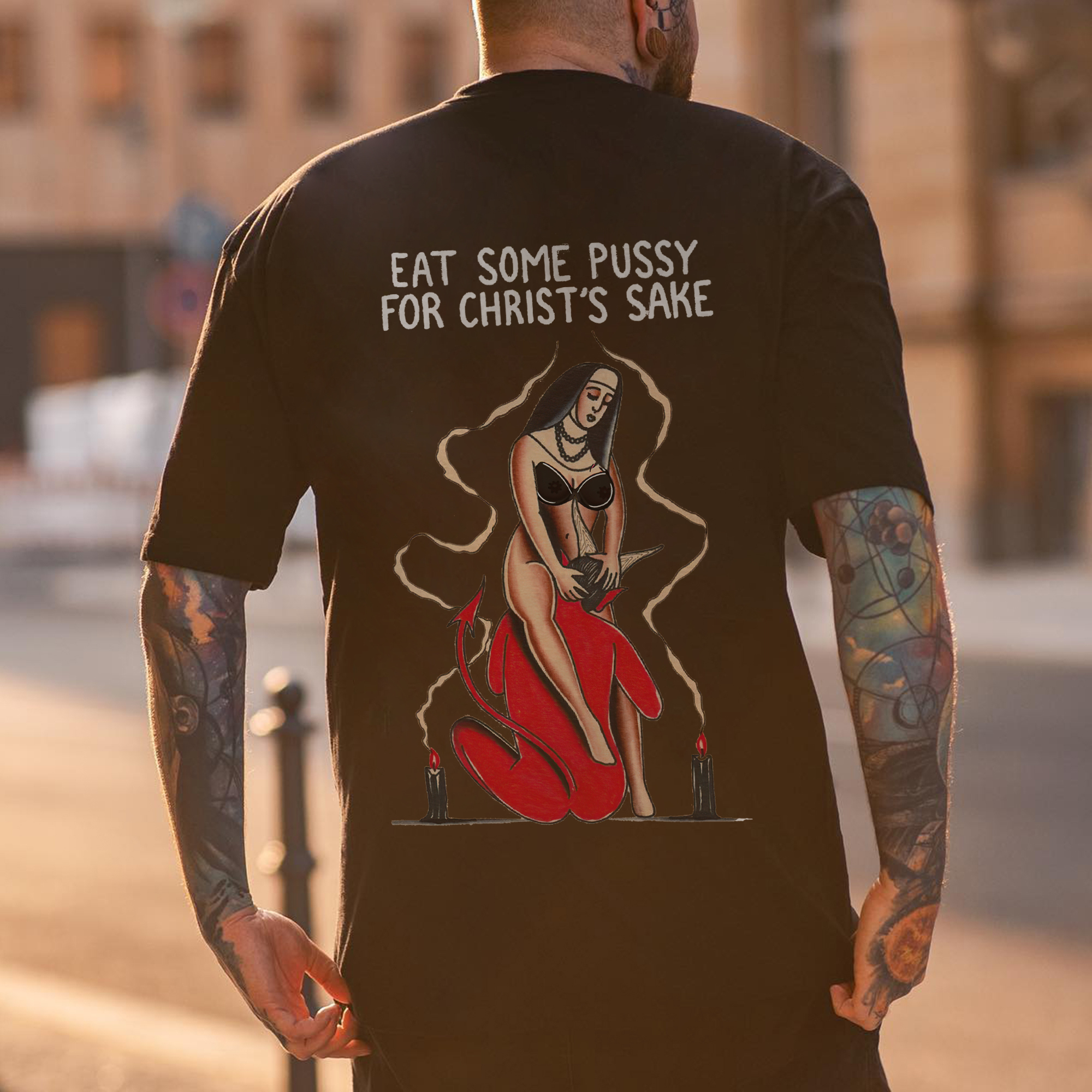 Eat Some Pussy For Christ's Sake Printed Men's T-shirt