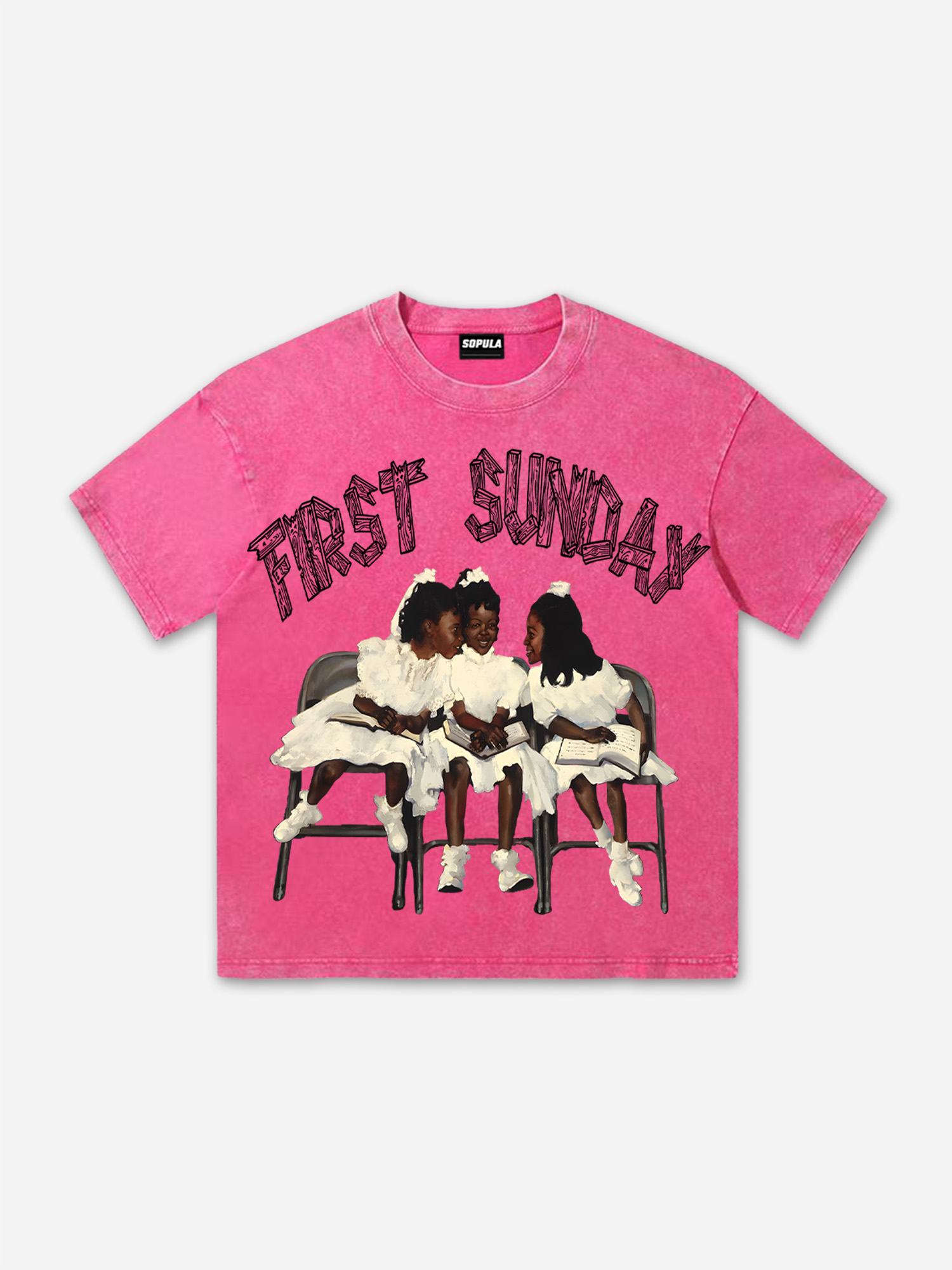 First Sunday Retro Graphic Print Washed T-Shirt
