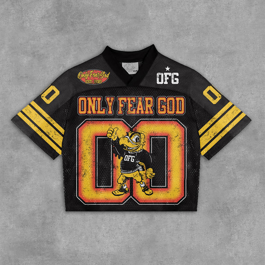  Vintage Only Fear God Graphics Blokecore Blokette Football V-Neck T-Shirt