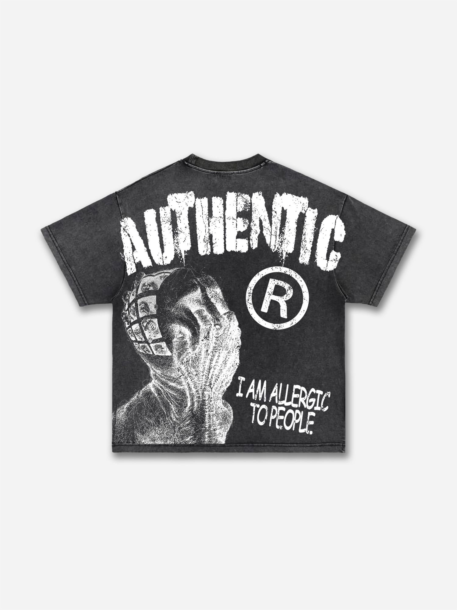 Vintage I Am Allergic To People Graphic Print Acid Wash T-shirt