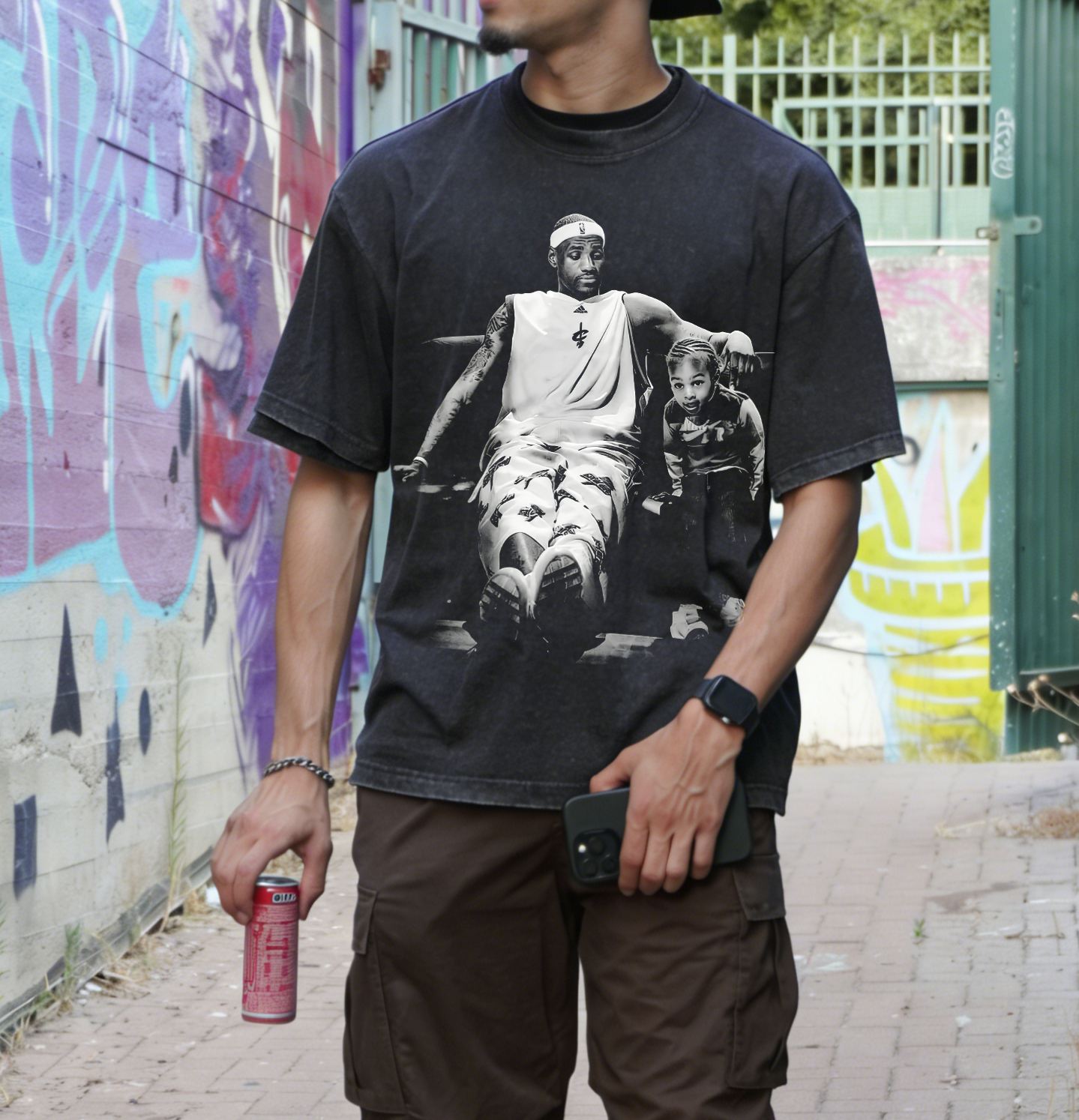 LeBron James & Bronny James Printed Men's Washed Tee