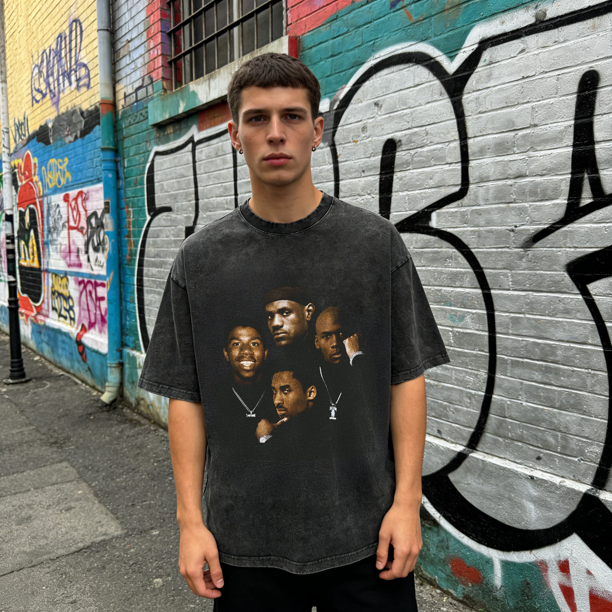 KOBE & MJ & MAGIC & LEBRON Printed Men's Washed Tee